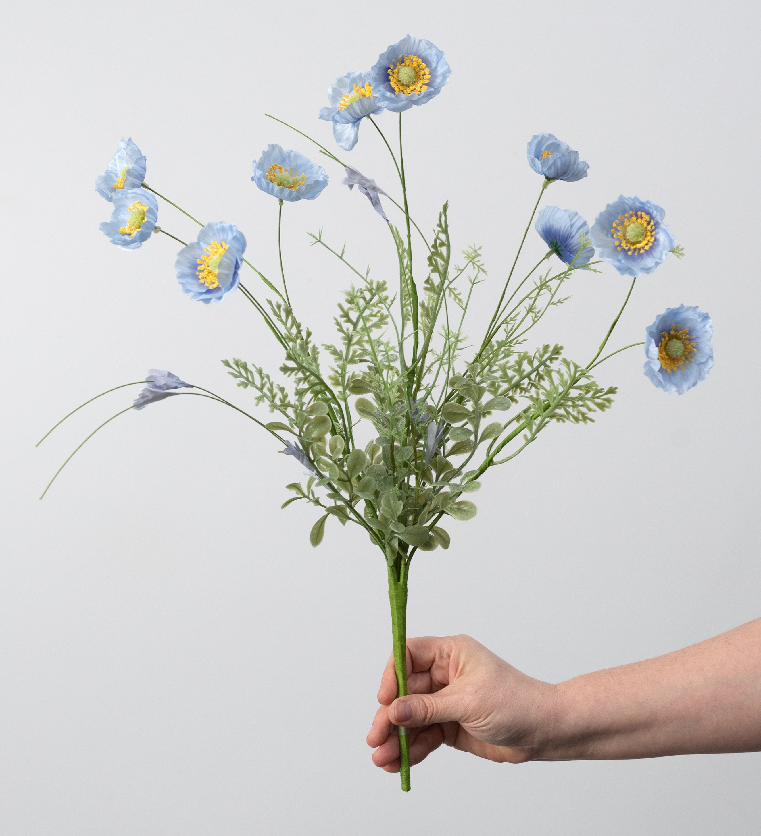21â Artificial Poppy Flower Bush: Blue (10 Stem) detail photo 3