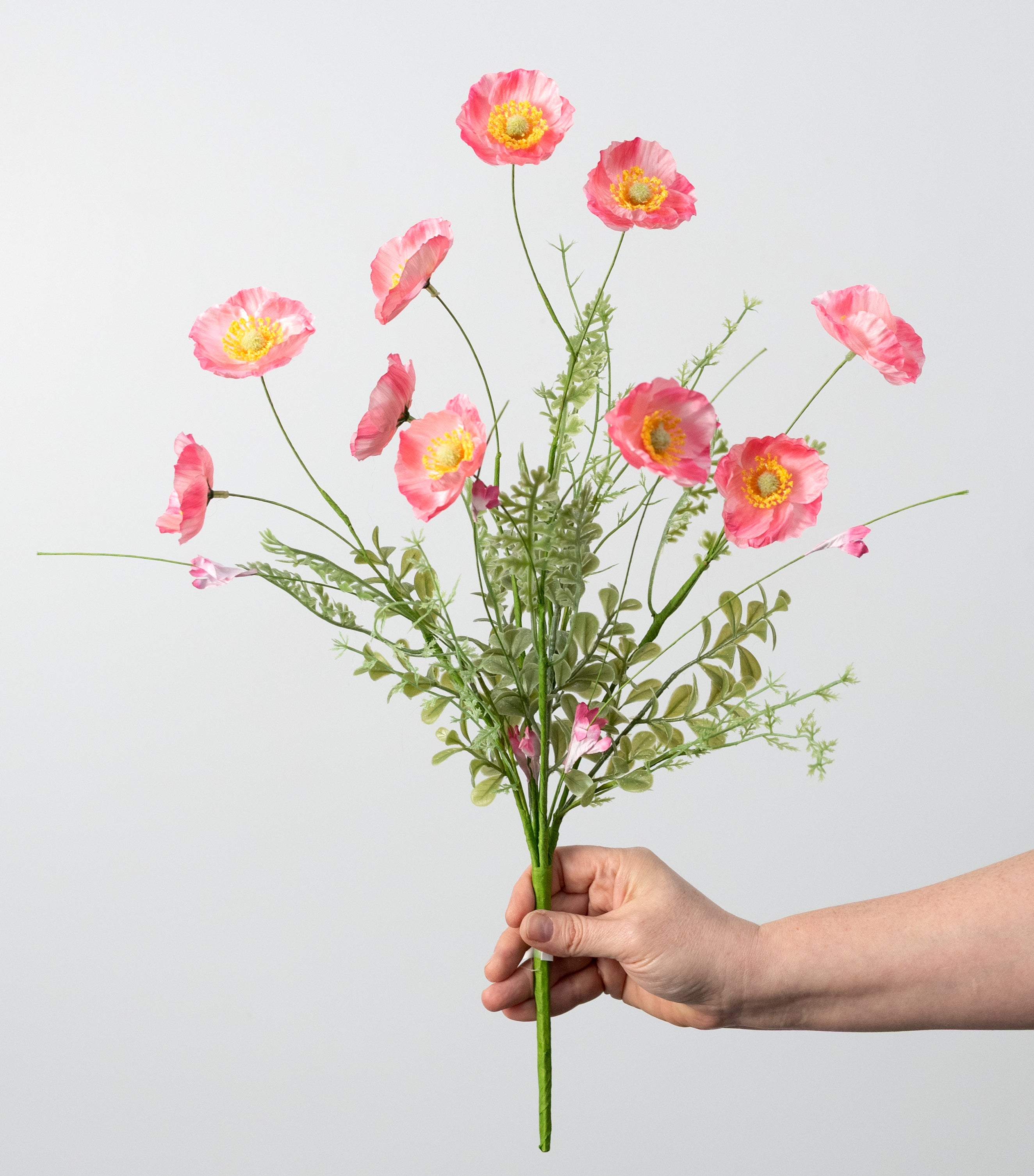 21â Artificial Poppy Flower Bush: Pink (10 Stem) detail photo 3