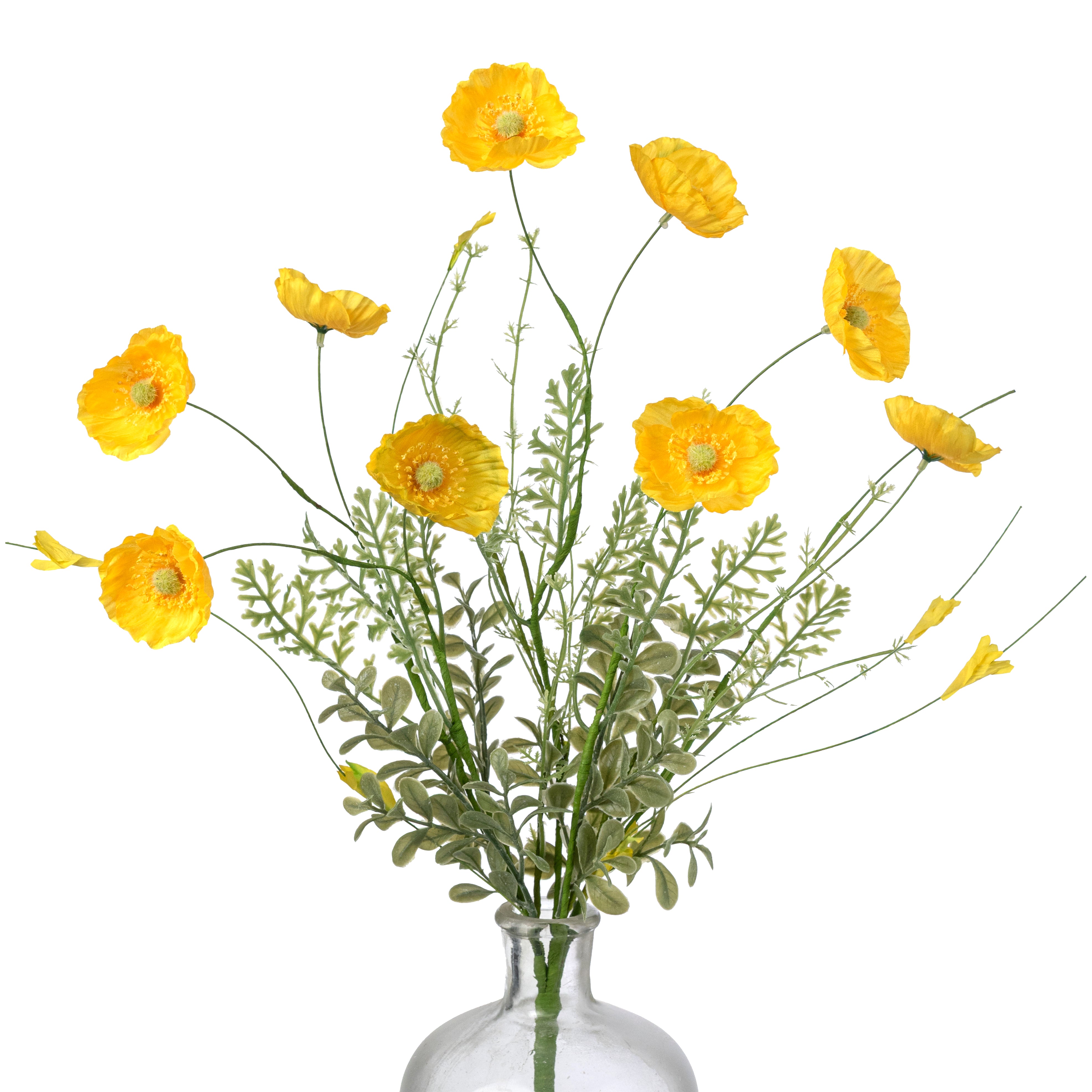 21â Artificial Poppy Flower Bush: Yellow (10 Stem) Item Number: 40445-YEL