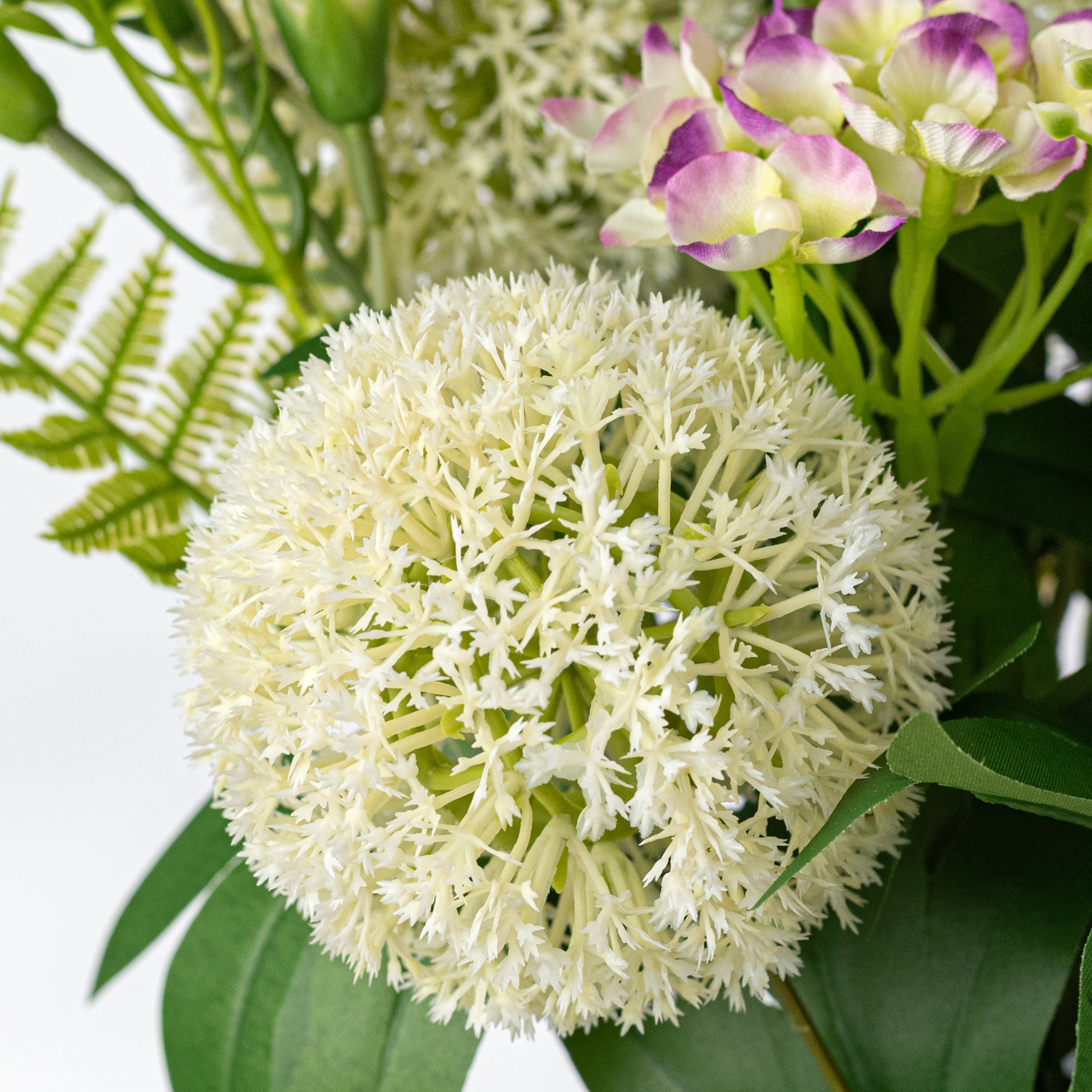 21" Ball Hydrangea & Fern Bush: Cream (12 Stem) Lifestyle Photo