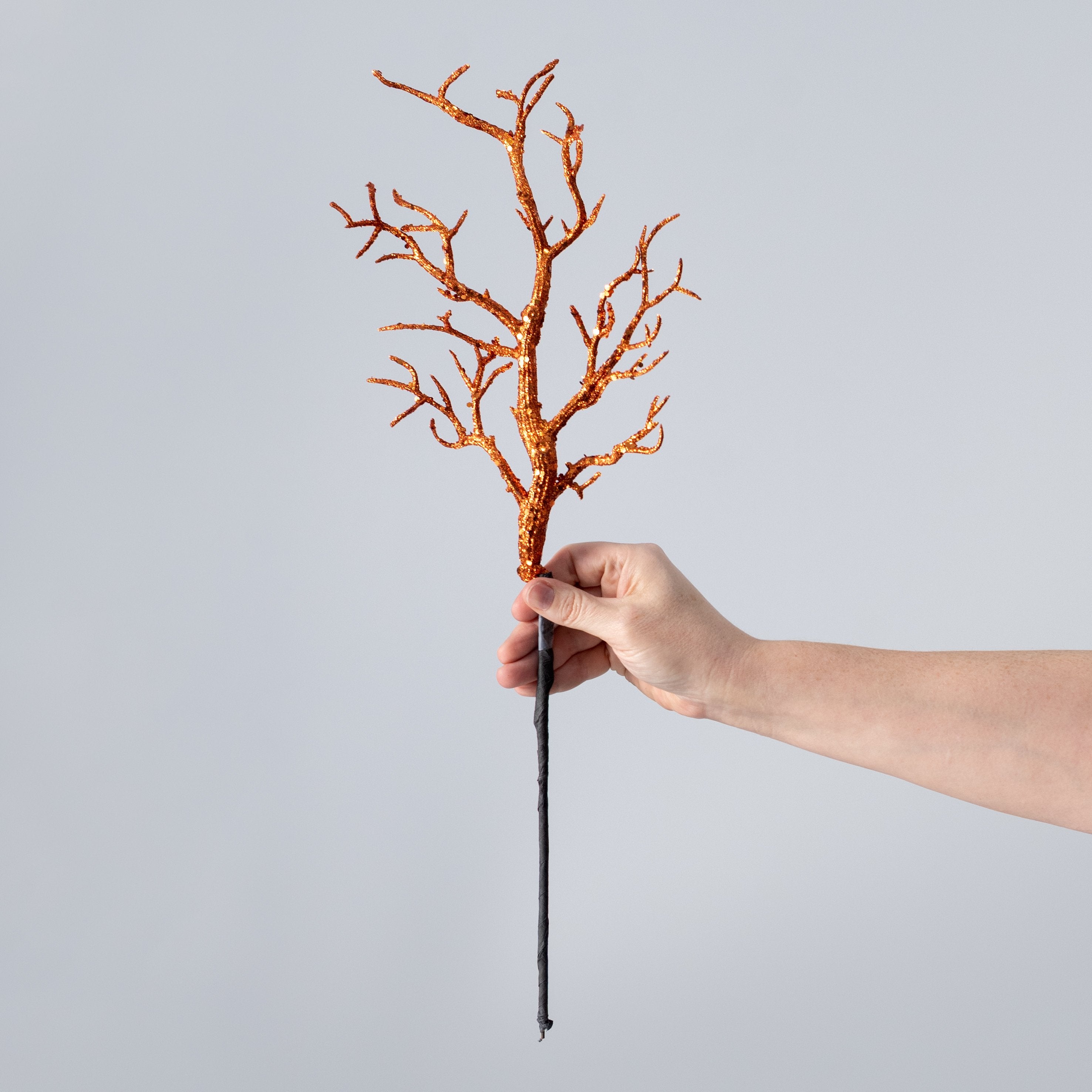 21" Glitter Twig Spray: Orange detail photo 3