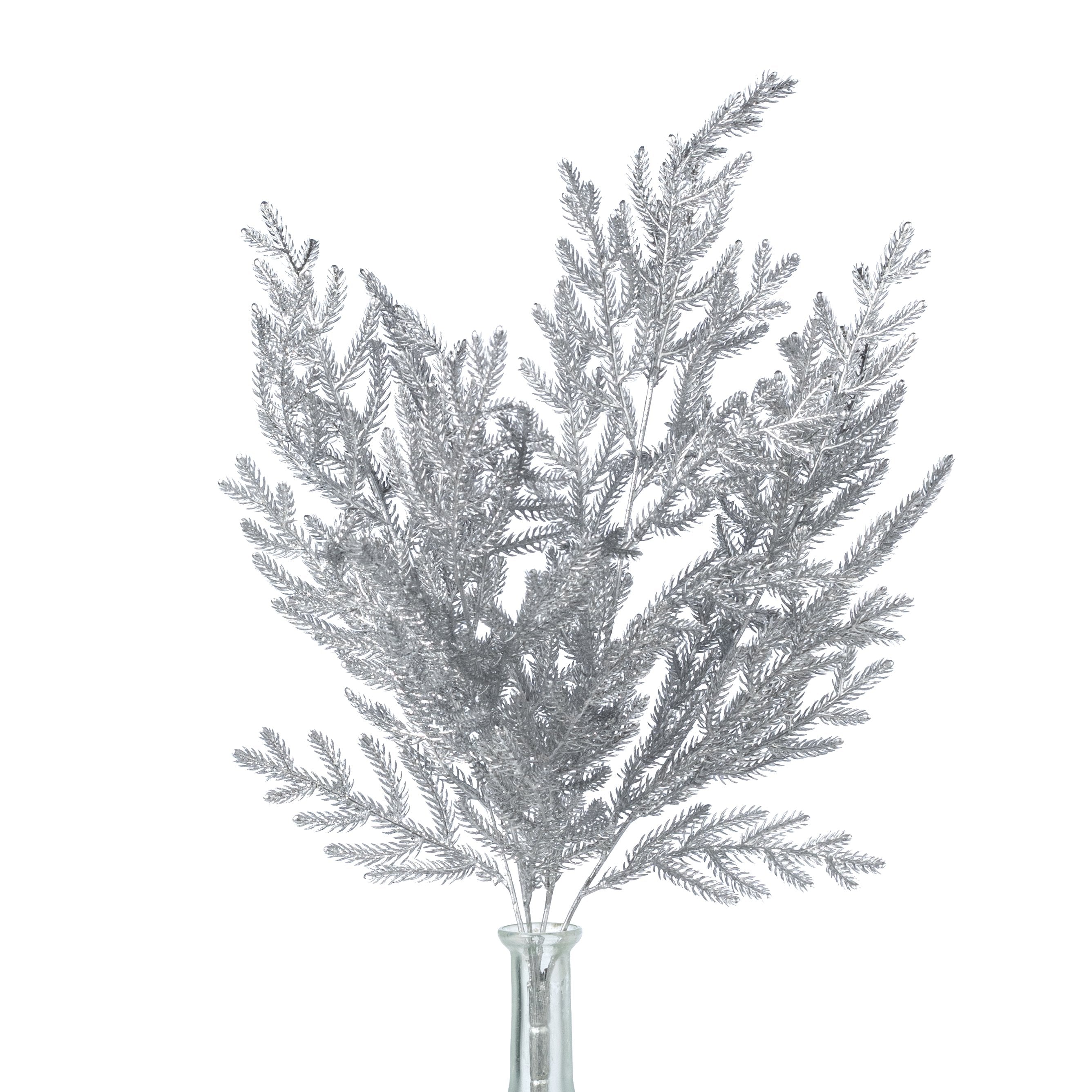 21" Glittered Pine Bush: Metallic Silver (4 Stem) Item Number: 85266-SILVER