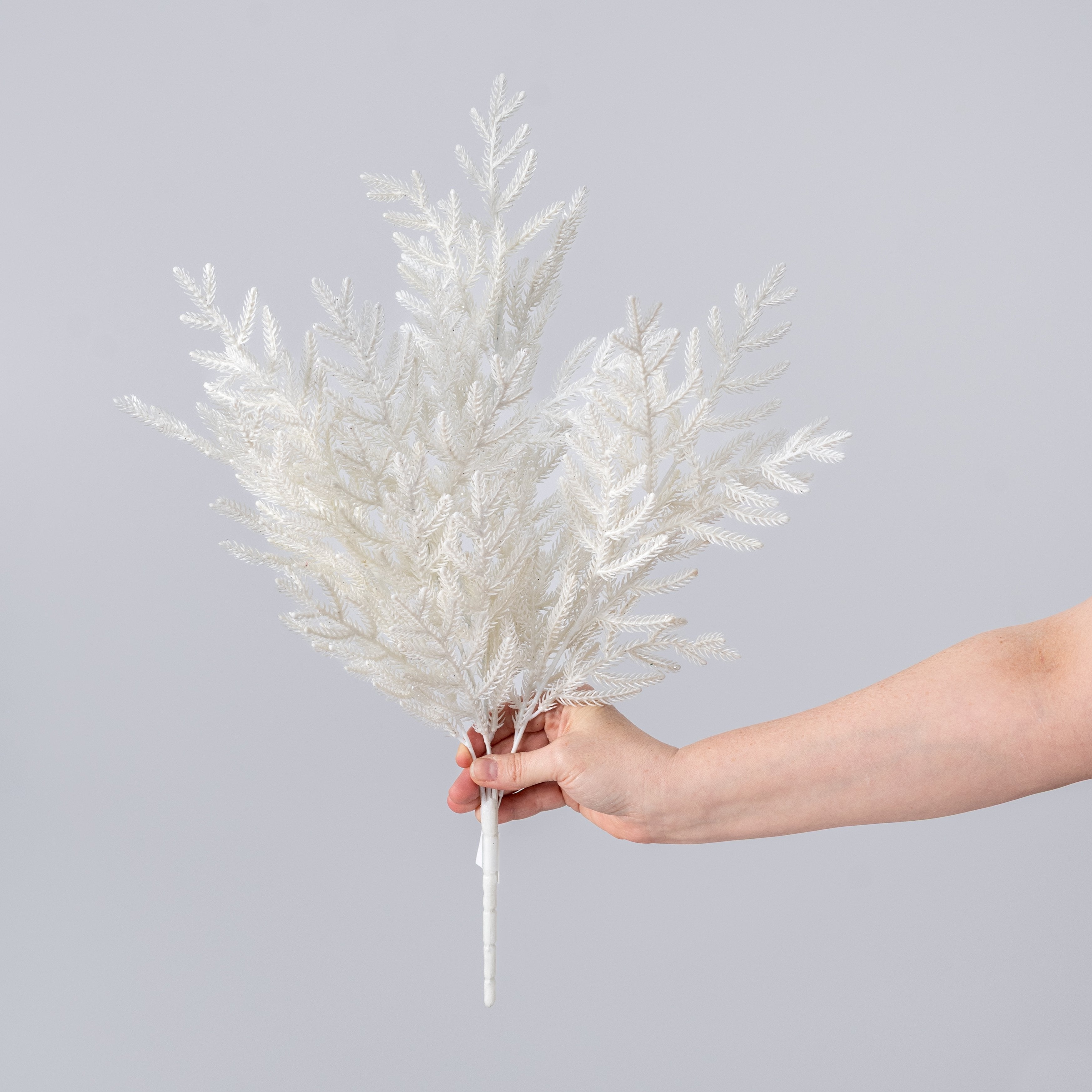 21" Glittered Pine Bush: White (4 Stem) detail photo 3