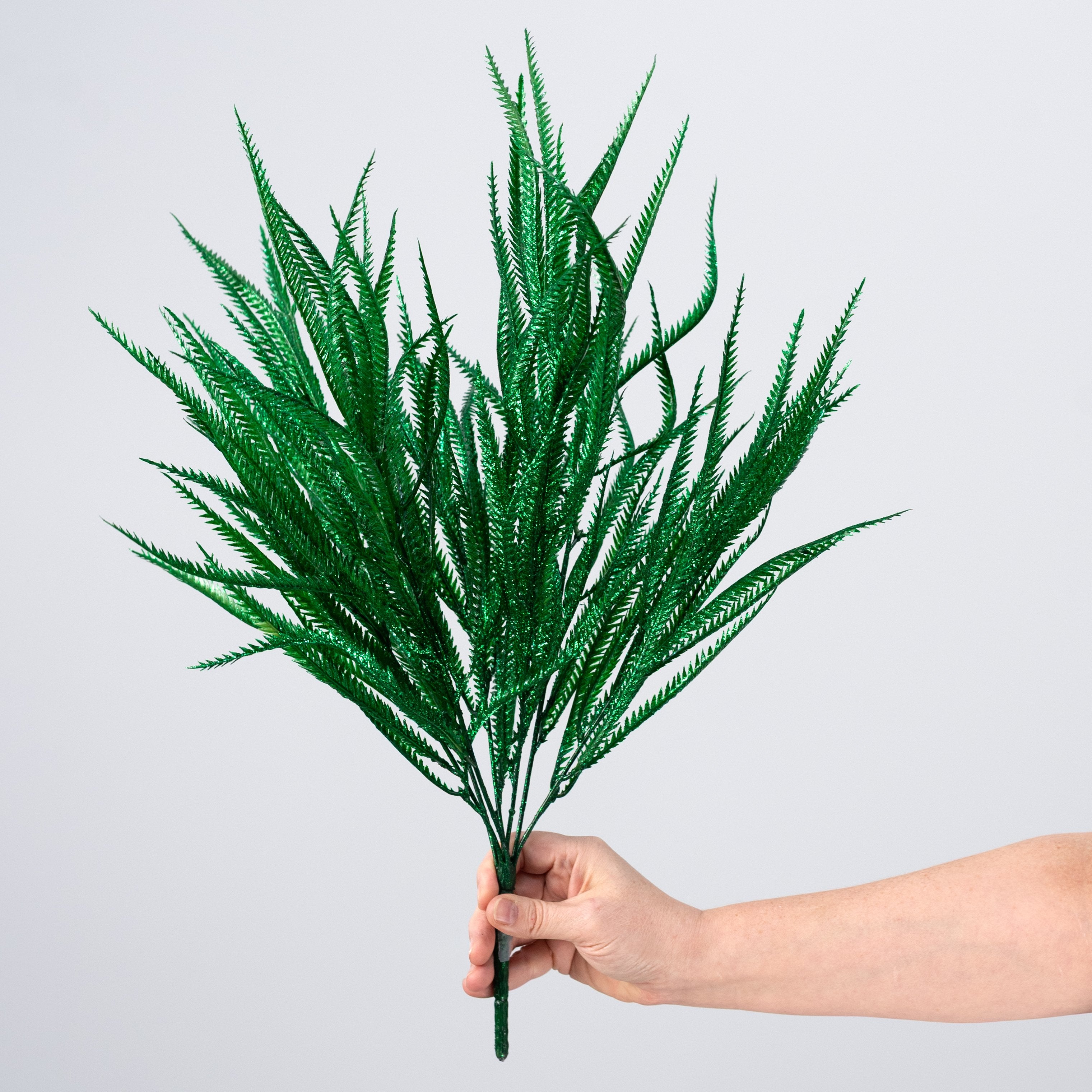 21" Glittered Sword Fern Bush: Emerald Green detail photo 3