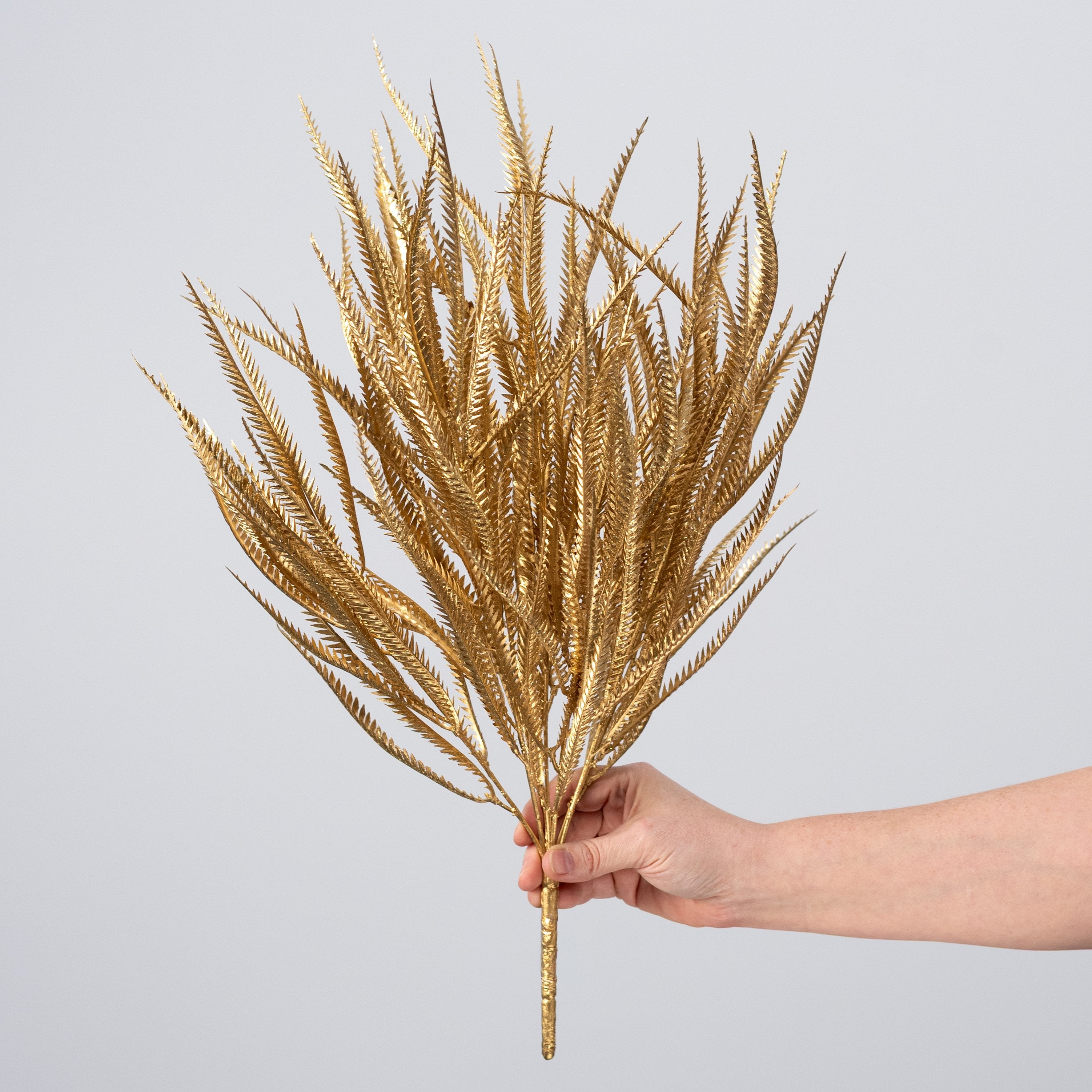 21" Glittered Sword Fern Bush: Gold detail photo 3