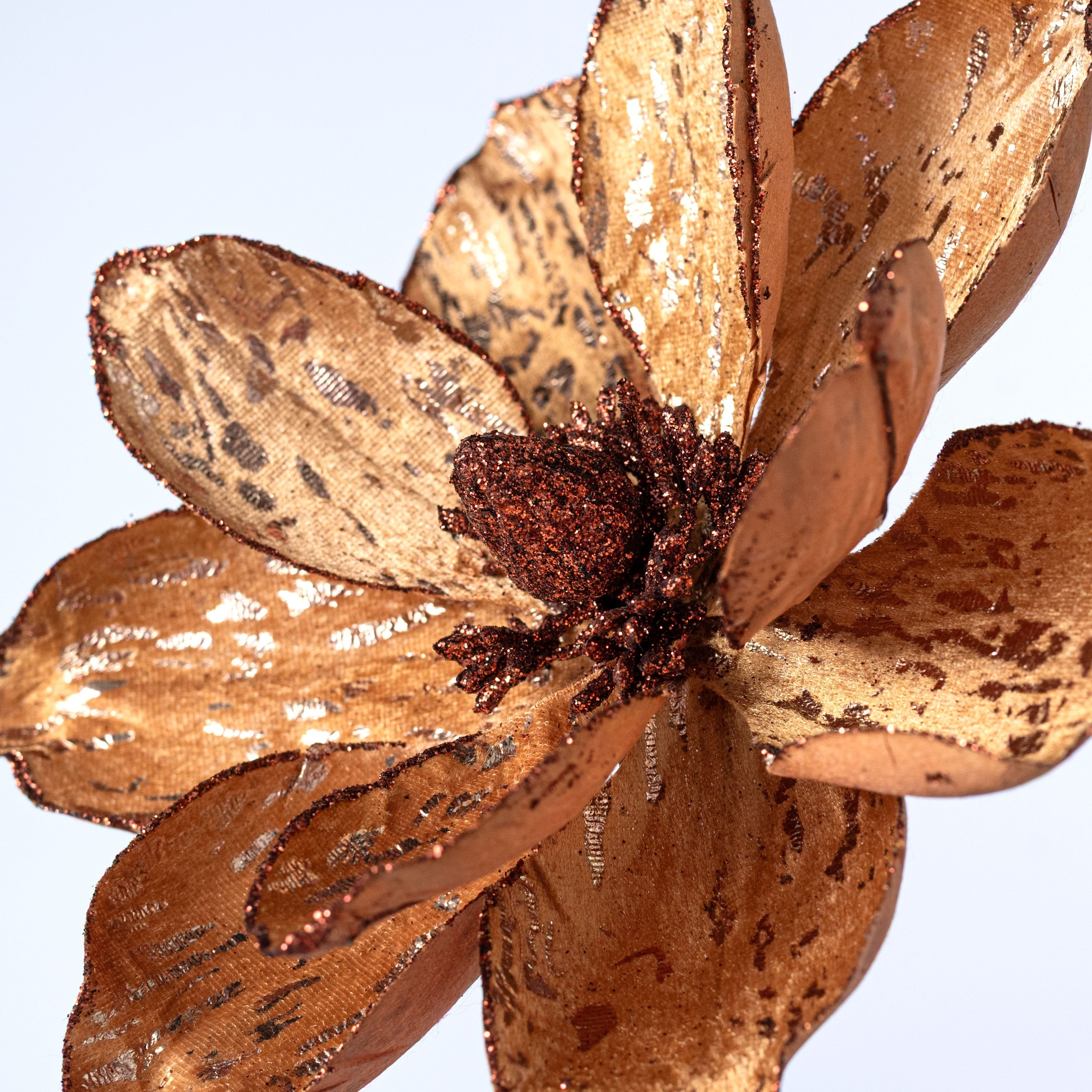 9" x 21" Magnolia Flower Stem: Brown & Gold Leaf detail photo 4