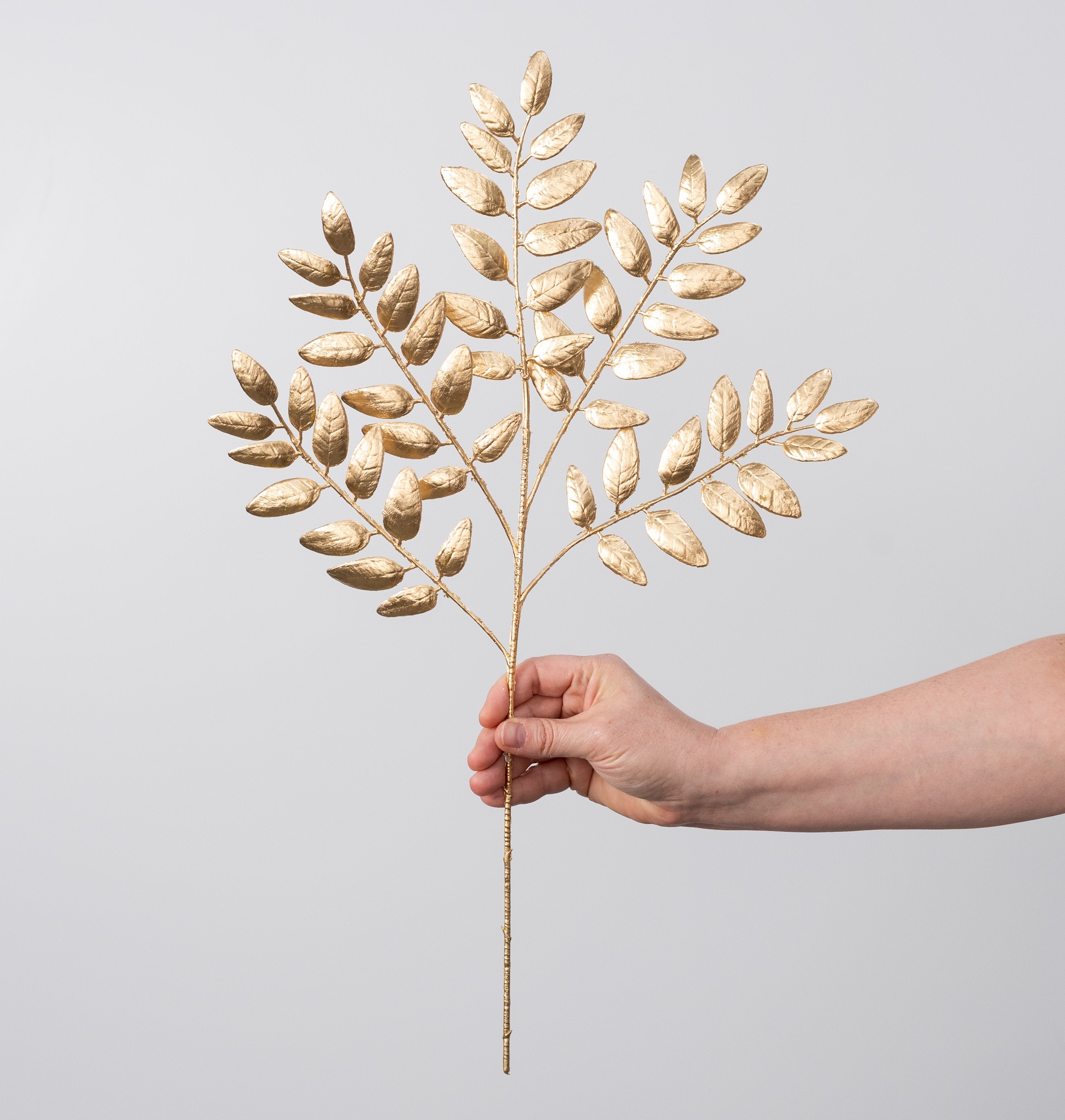 21" Metallic Honey Locust Leaf Spray: Gold detail photo 3