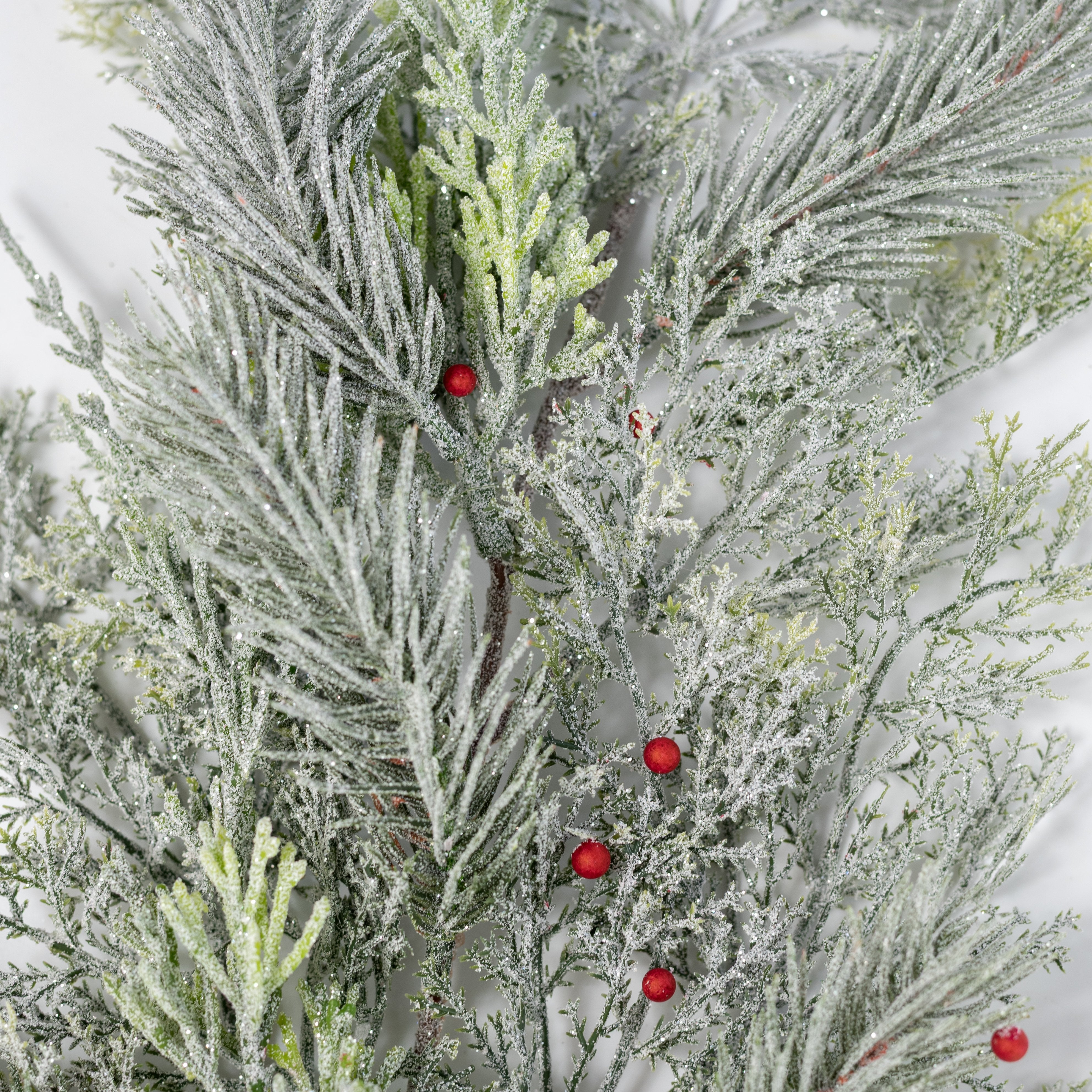 21" Mixed Cedar, Pine & Berry Spray: Frosted Green Lifestyle Photo