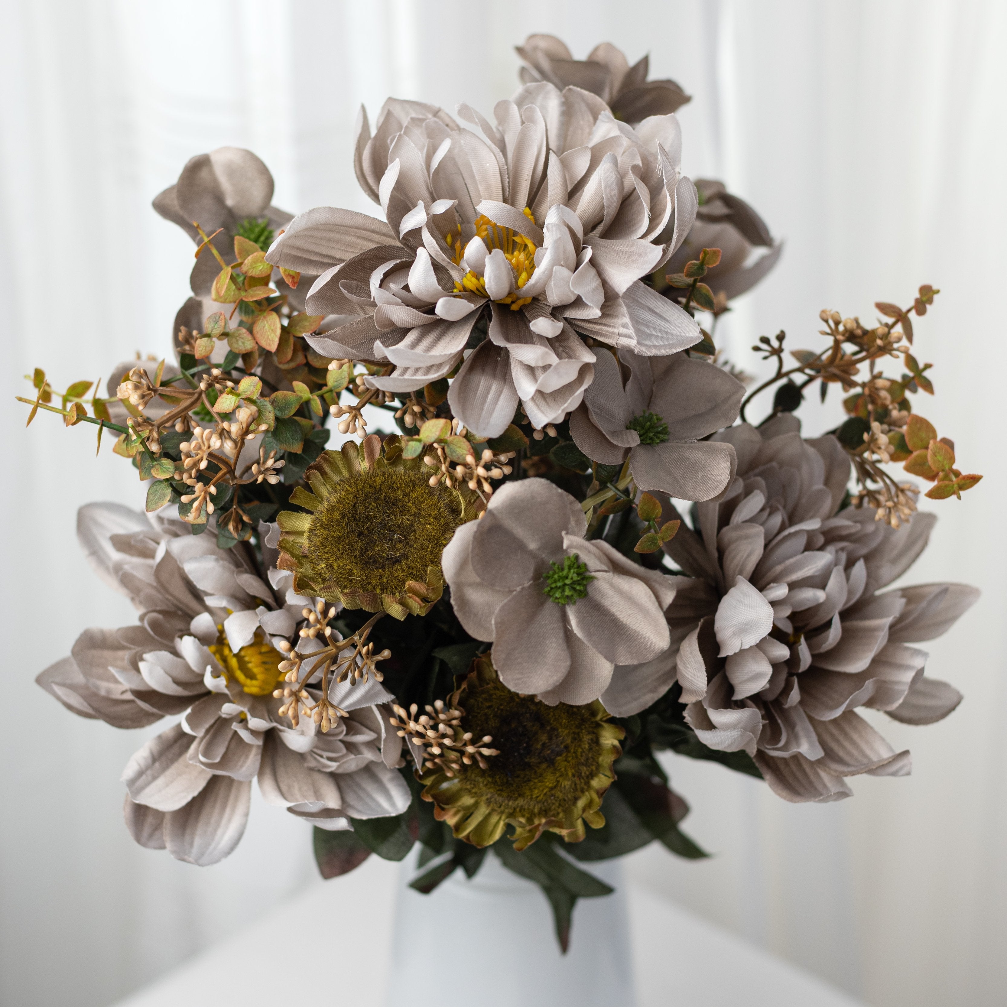 21" Sunflower Mum Bush: Taupe (14 Stem) Item Number: 57528BONE