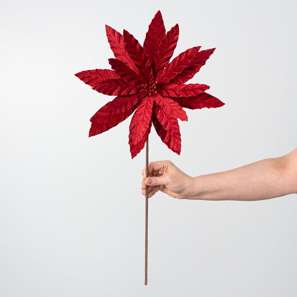 22" Embossed Velvet Flower Stem: Red detail photo 3