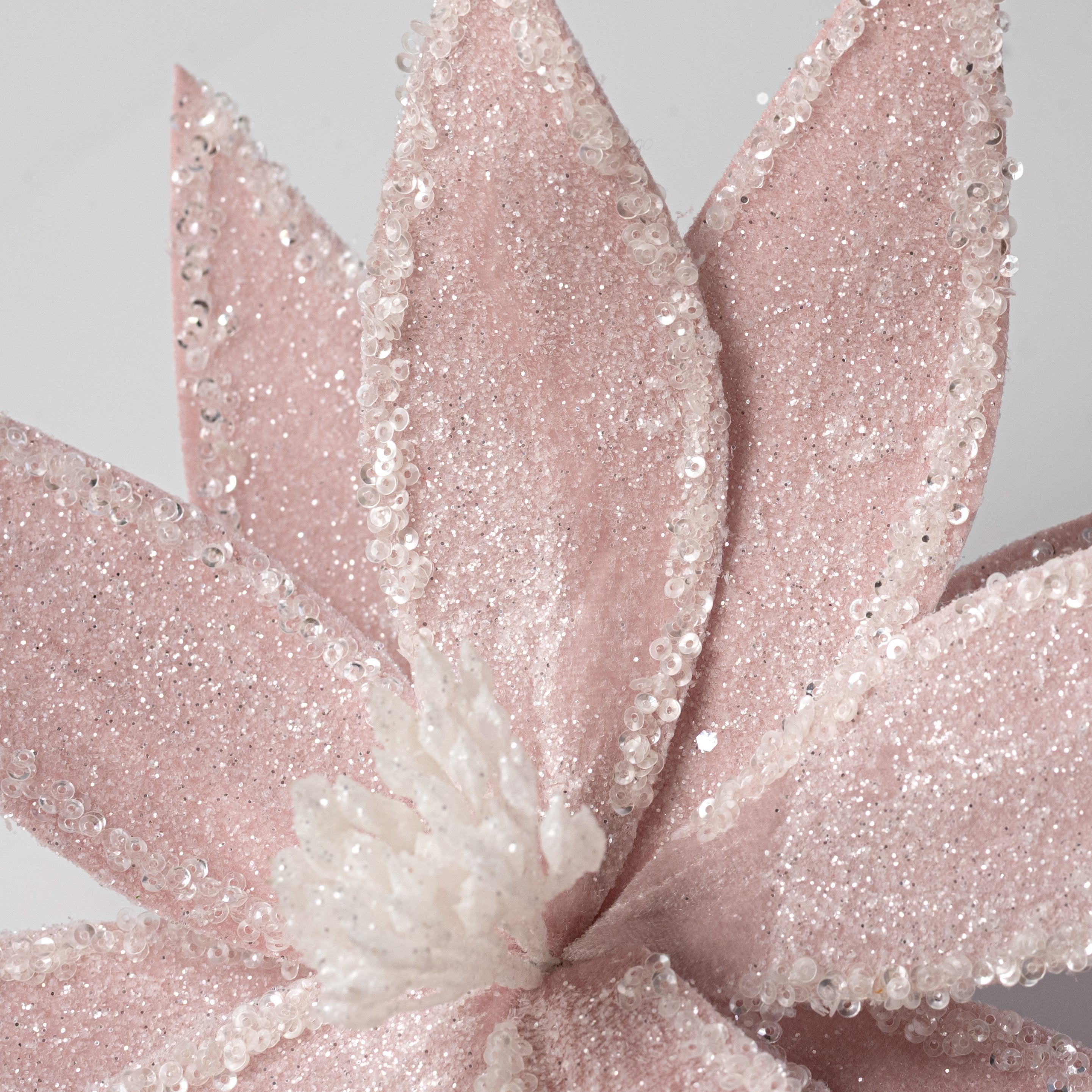22" Frosted Iced Poinsettia Flower Stem: Pink Lifestyle Photo