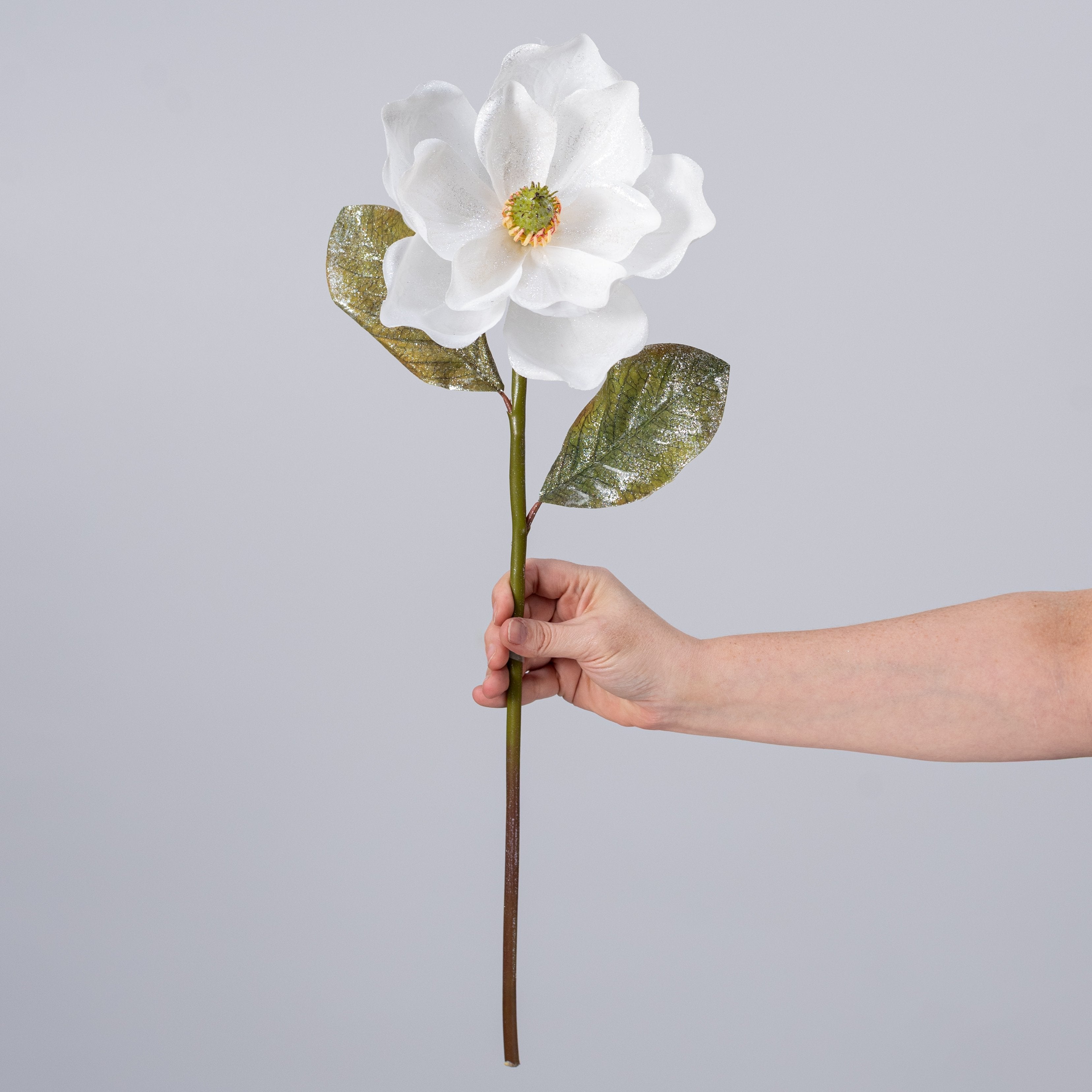 22" Glittered Magnolia Spray: White detail photo 3