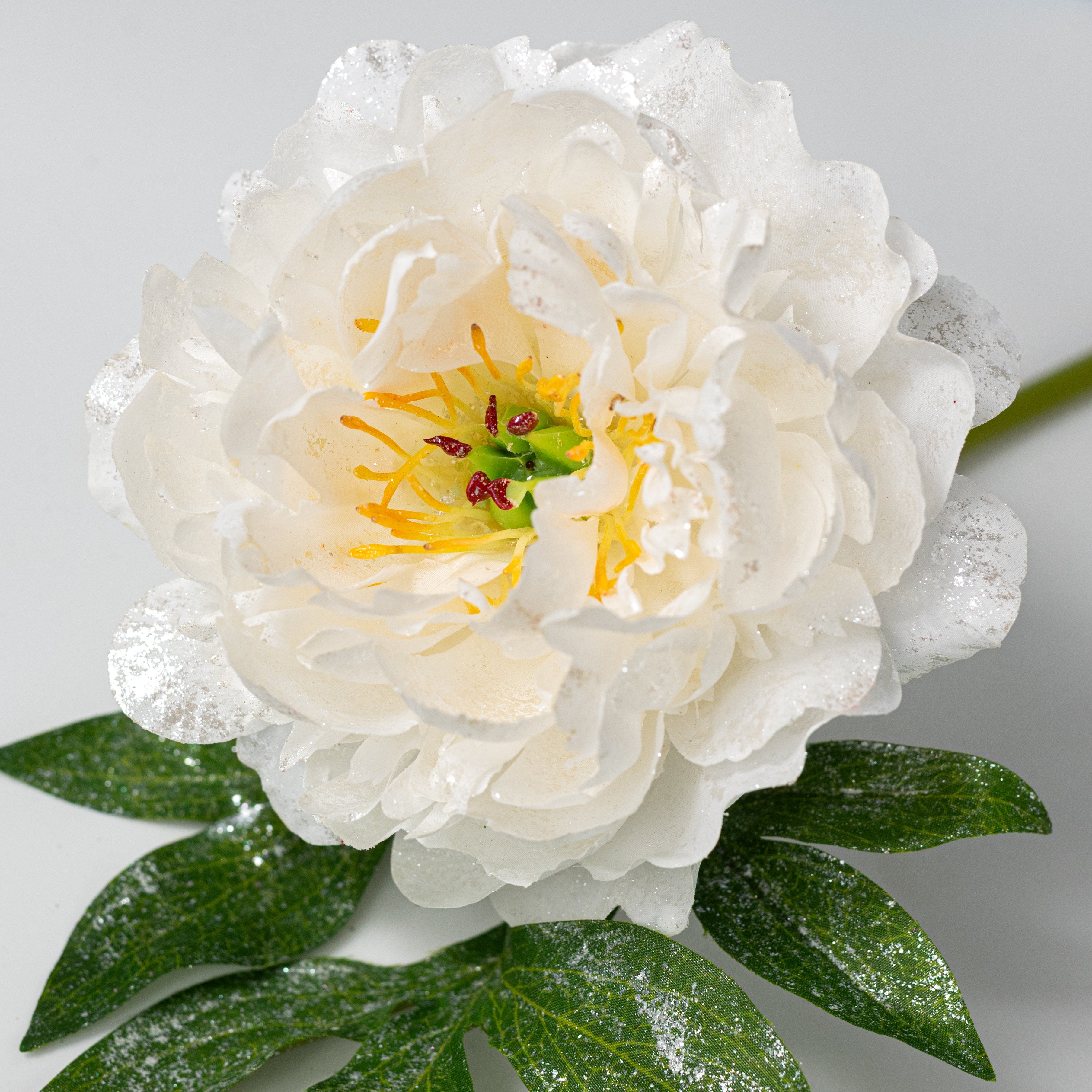 22" Glittered Peony Spray: White Lifestyle Photo