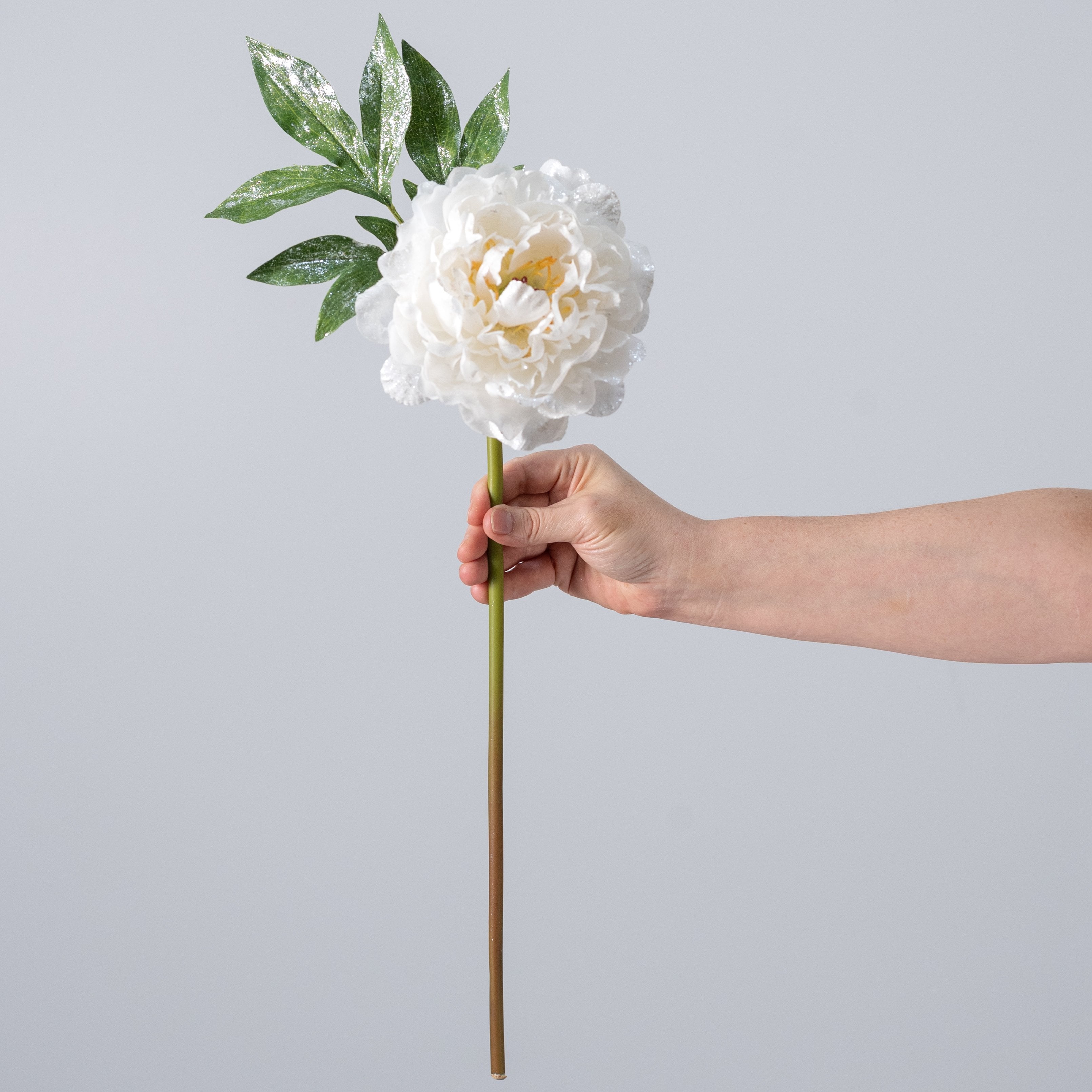 22" Glittered Peony Spray: White detail photo 3