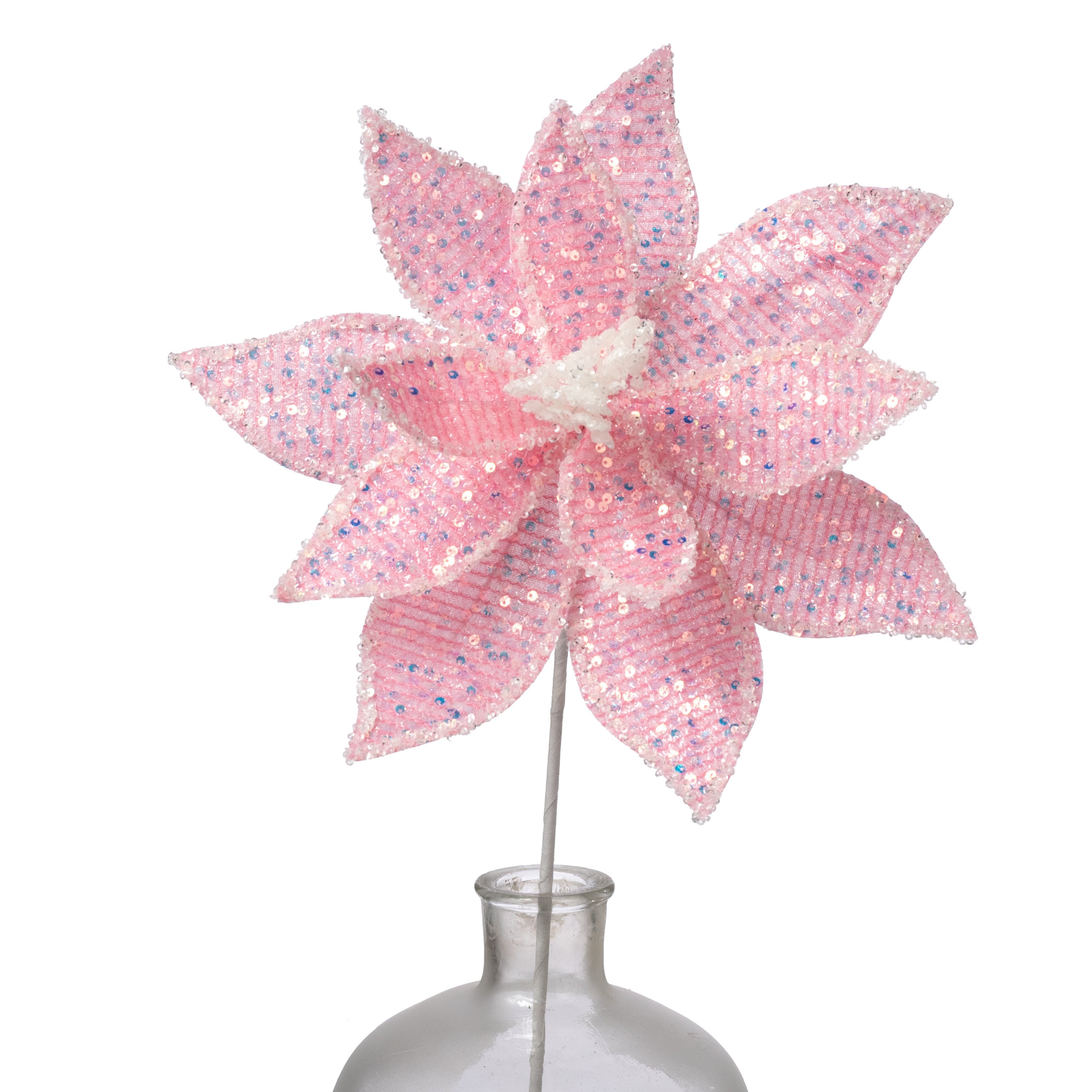 22" Iridescent Poinsettia Stem: Pink Multicolor Item Number: 226909