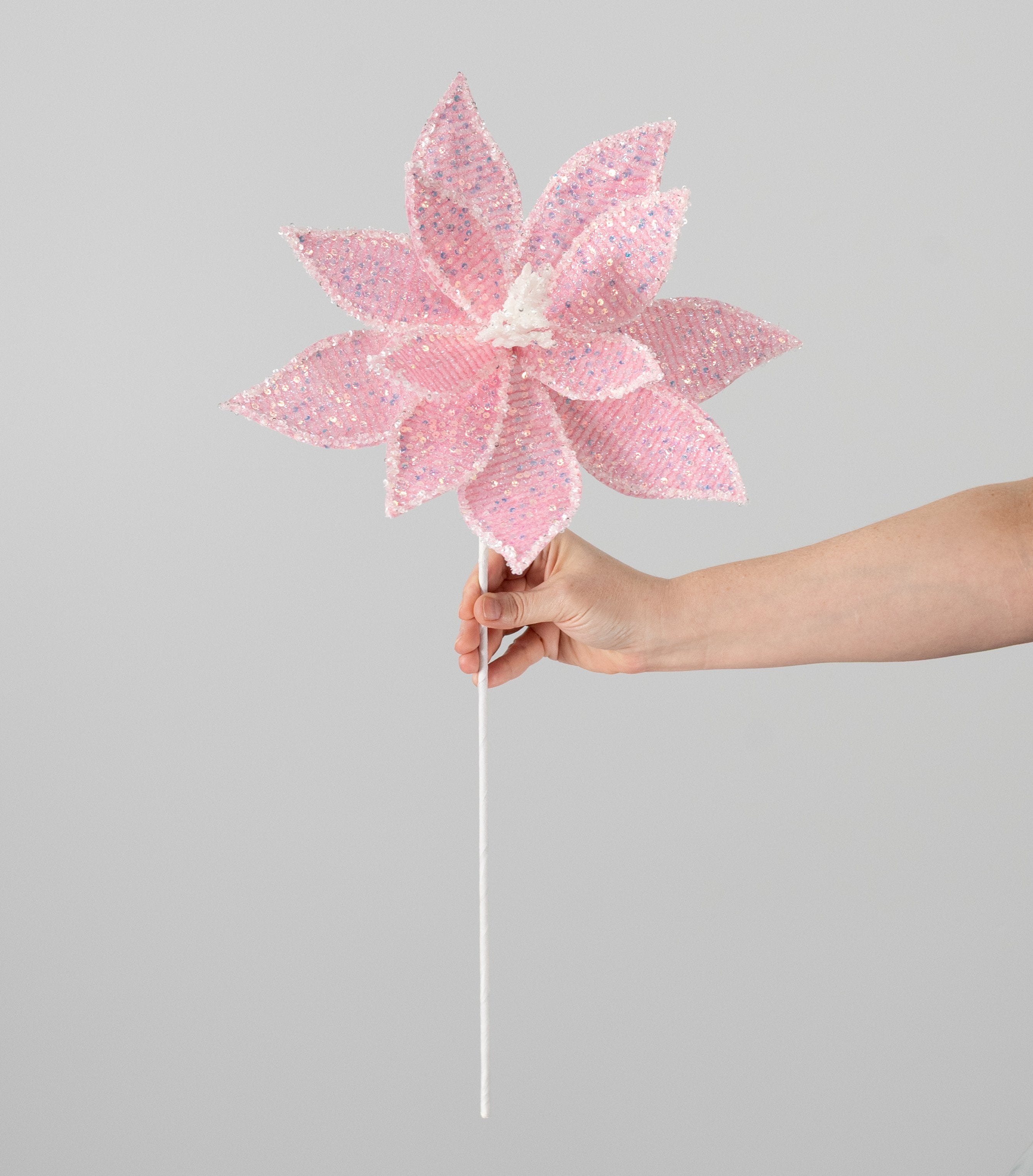 22" Iridescent Poinsettia Stem: Pink Multicolor detail photo 3