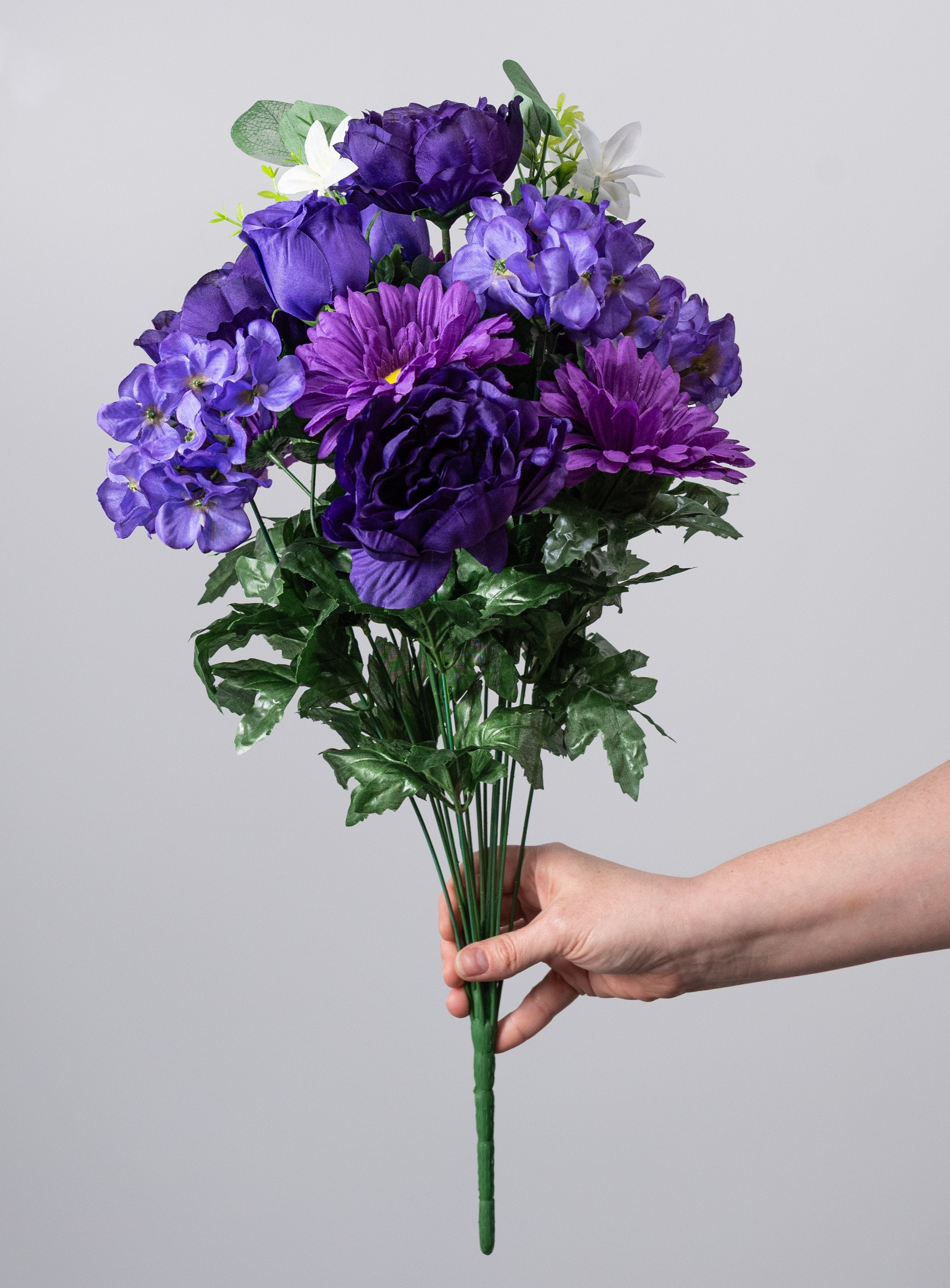 22" Peony Hydrangea Rose Bud Bush: Purple (18 Stem) detail photo 3