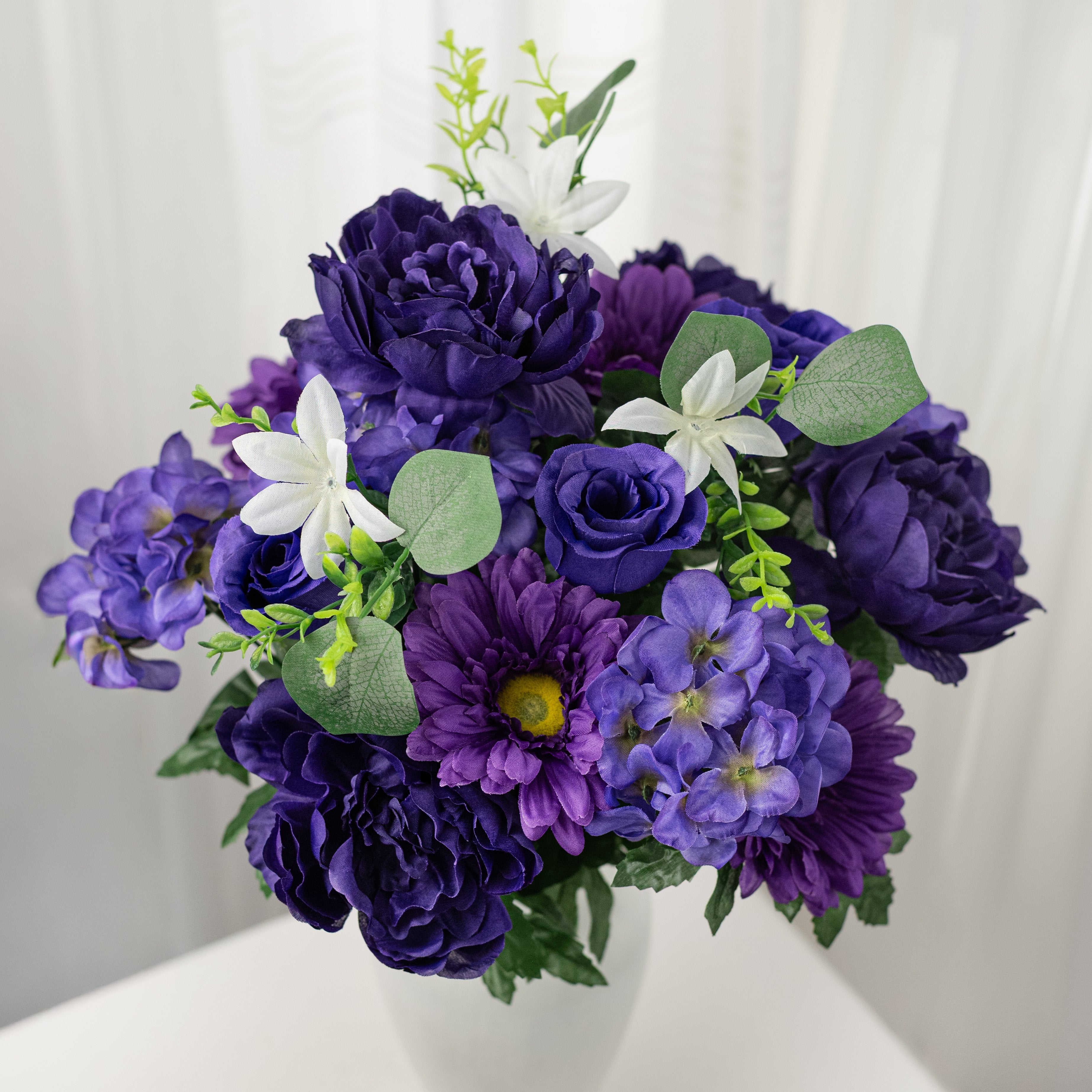 22" Peony Hydrangea Rose Bud Bush: Purple (18 Stem) Item Number: 64015PU