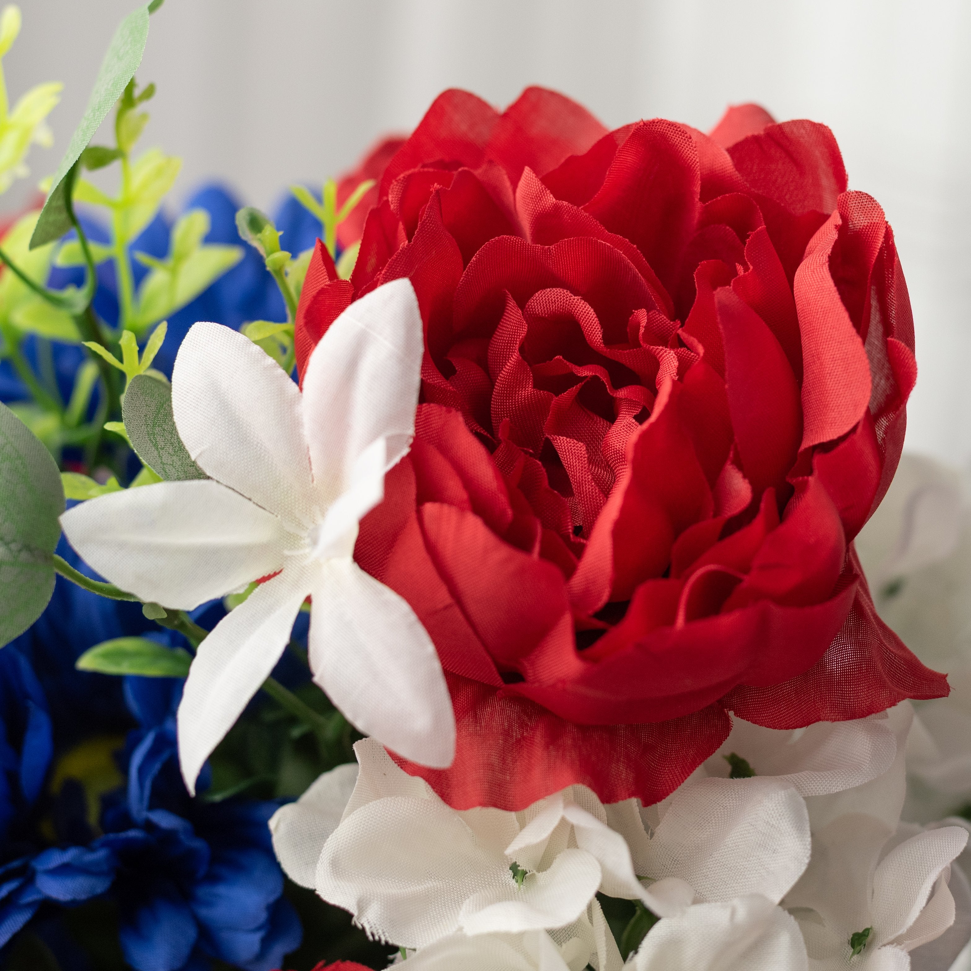 22" Peony Hydrangea Rose Bud Bush: Red, White & Blue (18 Stem) Lifestyle Photo