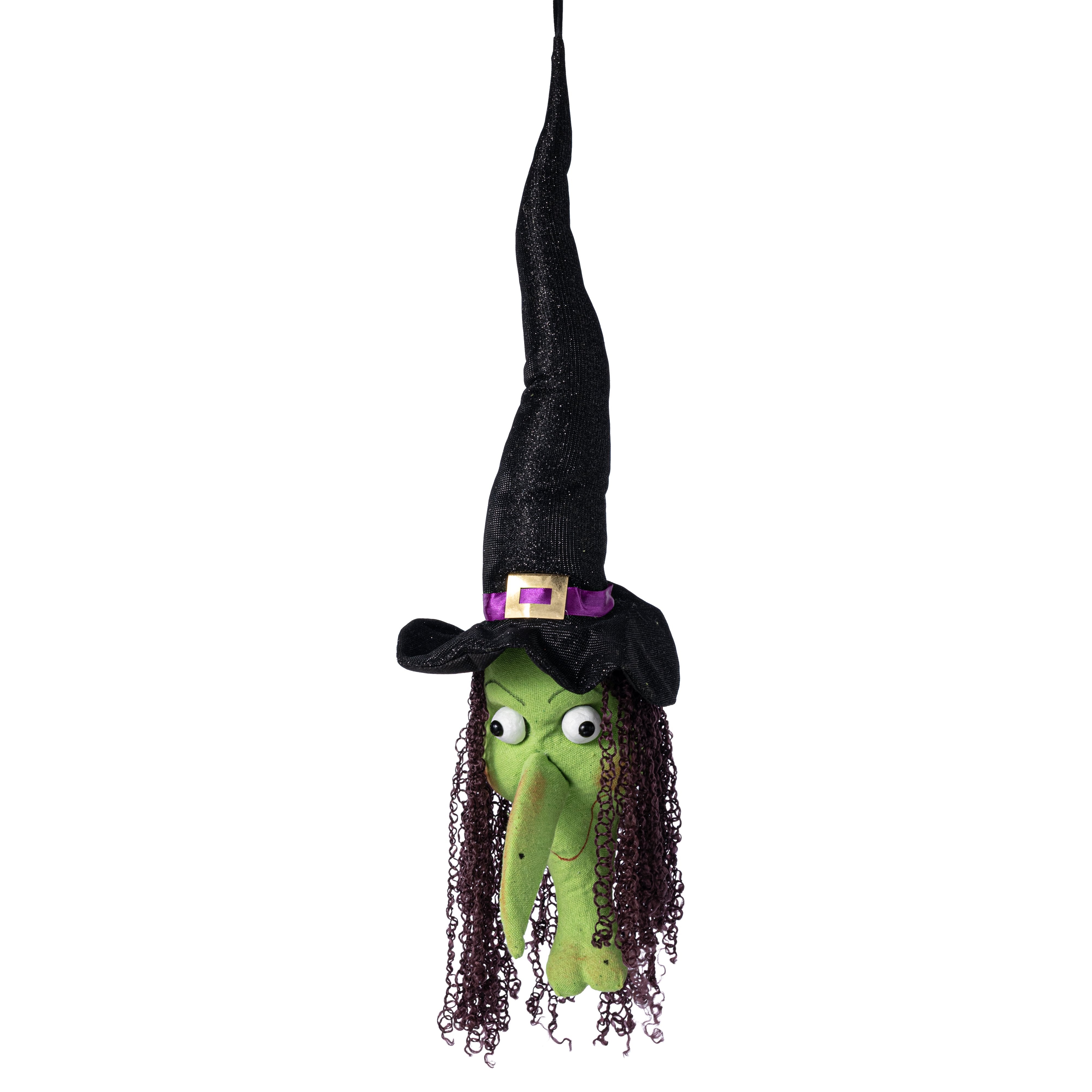 22" x 9" Witch Head Ornament: Green detail photo 3