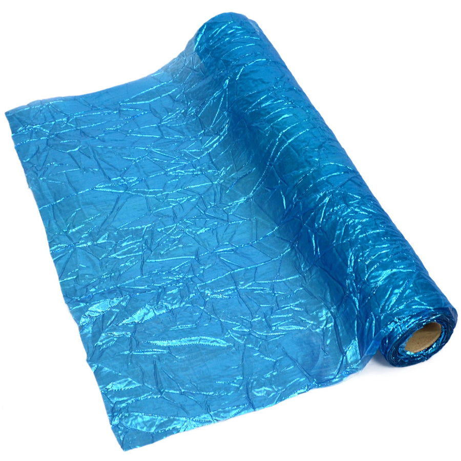 Crushed Metallic Lamé Fabric Roll: Turquoise Blue