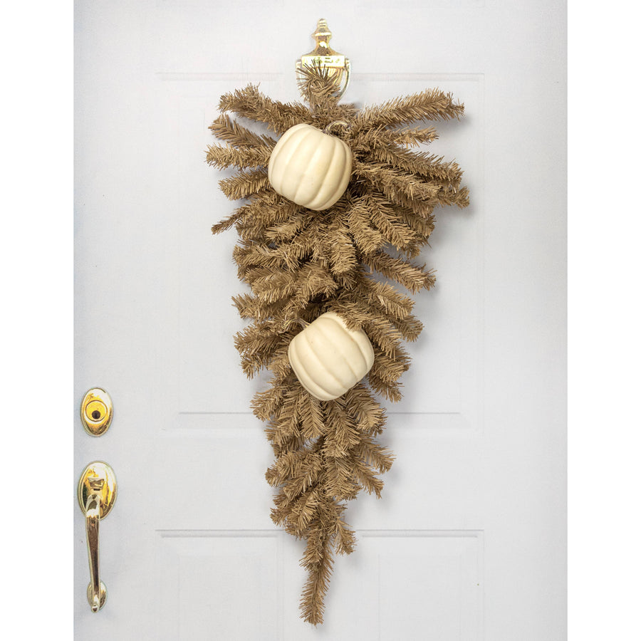 6.5" Artificial Pumpkins: Cream / White (Set of 2)