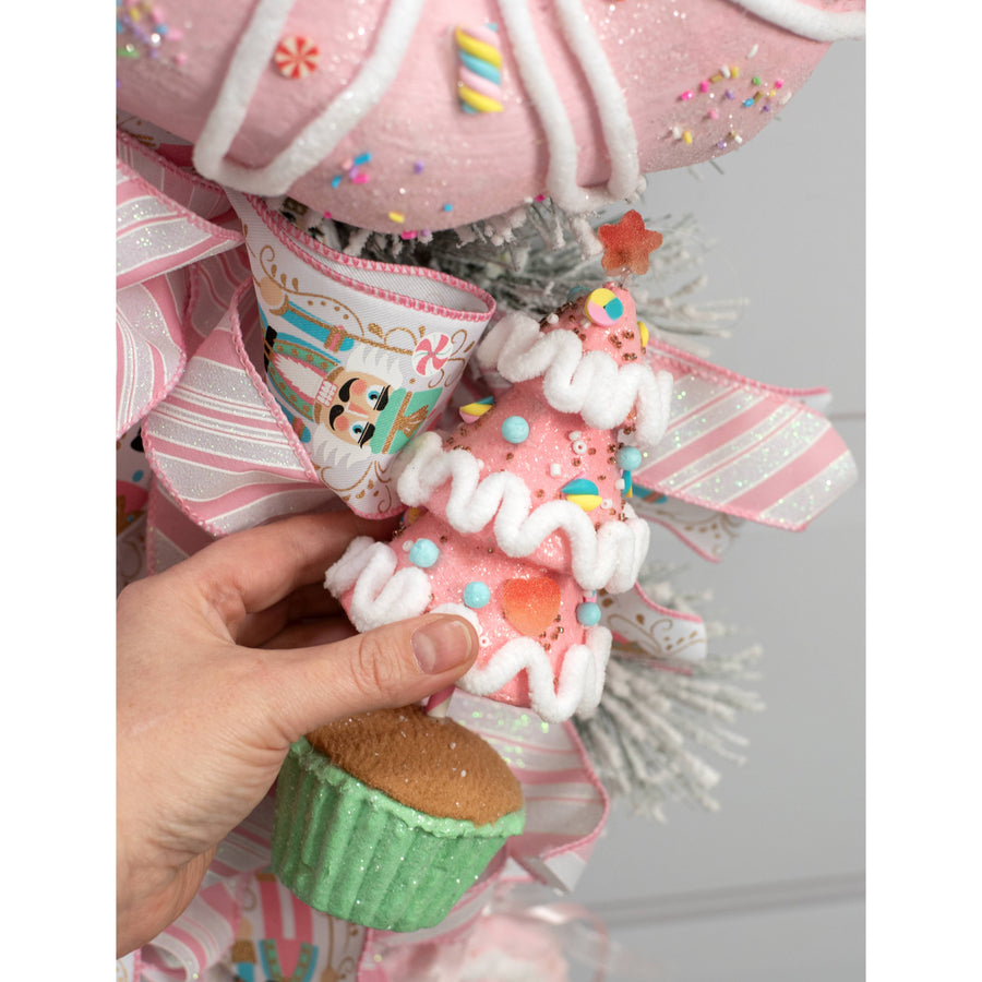 8" Christmas Tree Cupcake Ornament: Pink