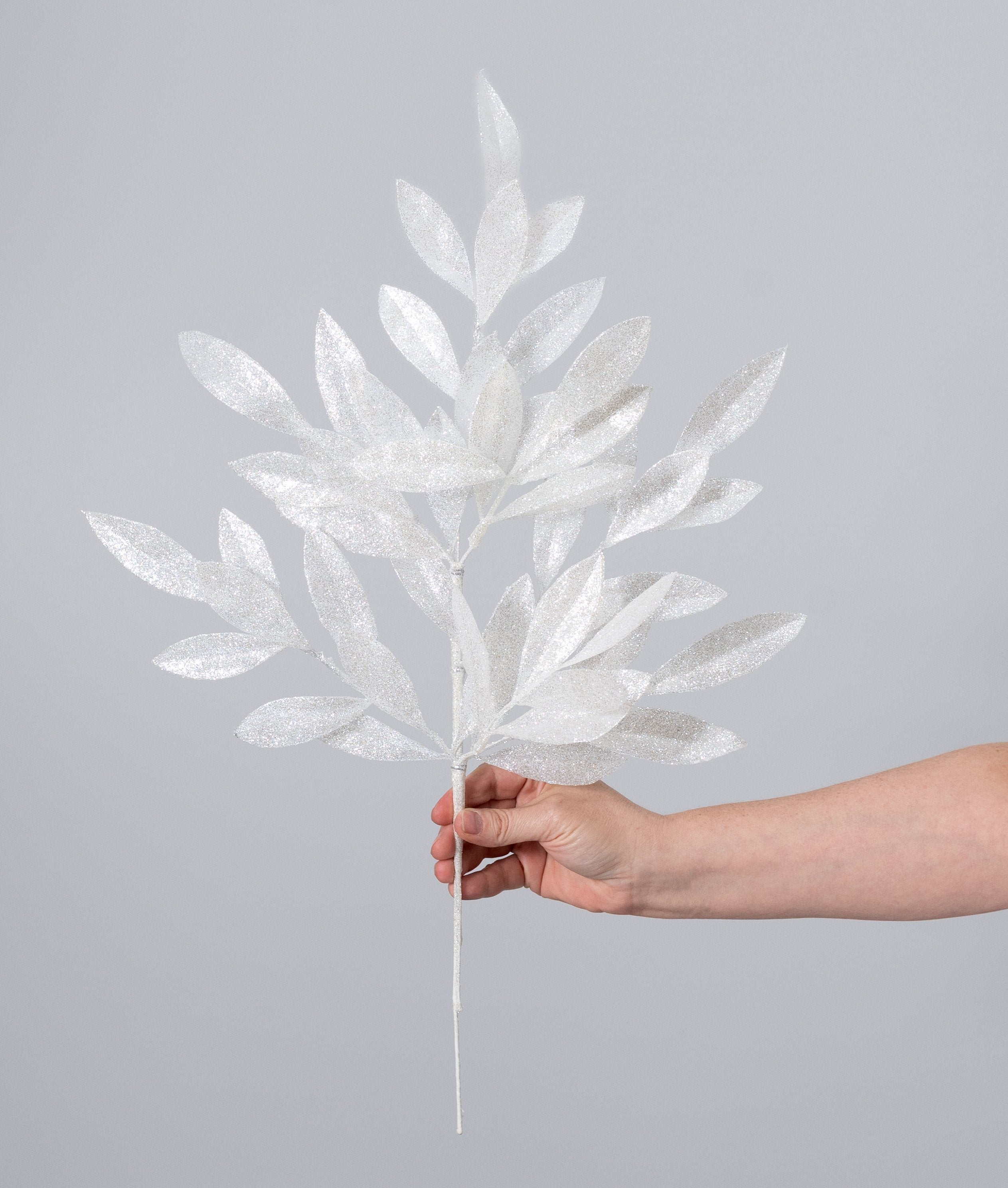 23" Bay Leaf Glitter Spray: White detail photo 3