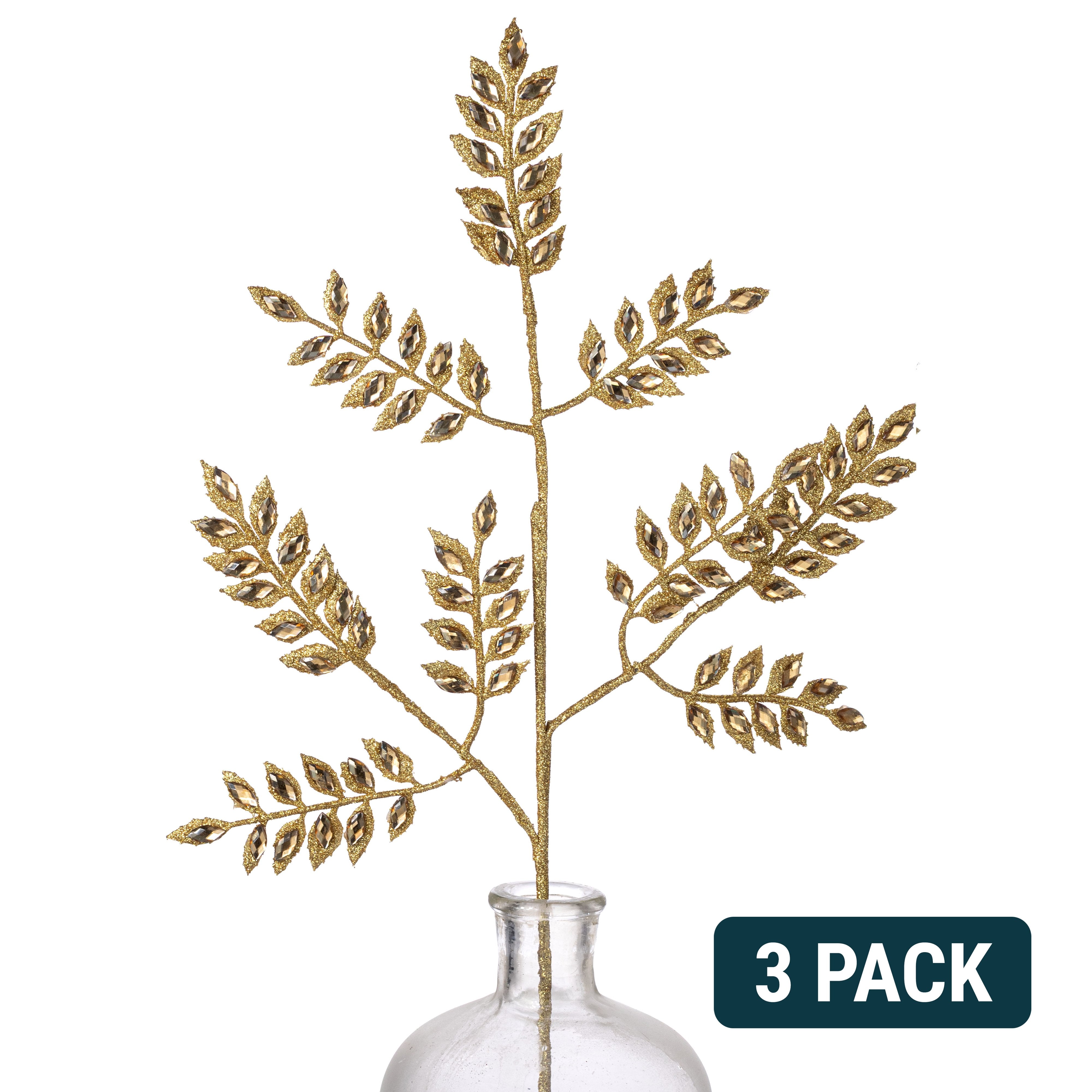 23" Glitter Diamond Leaf Spray Bundle: Gold (3) Item Number: 2825314GD