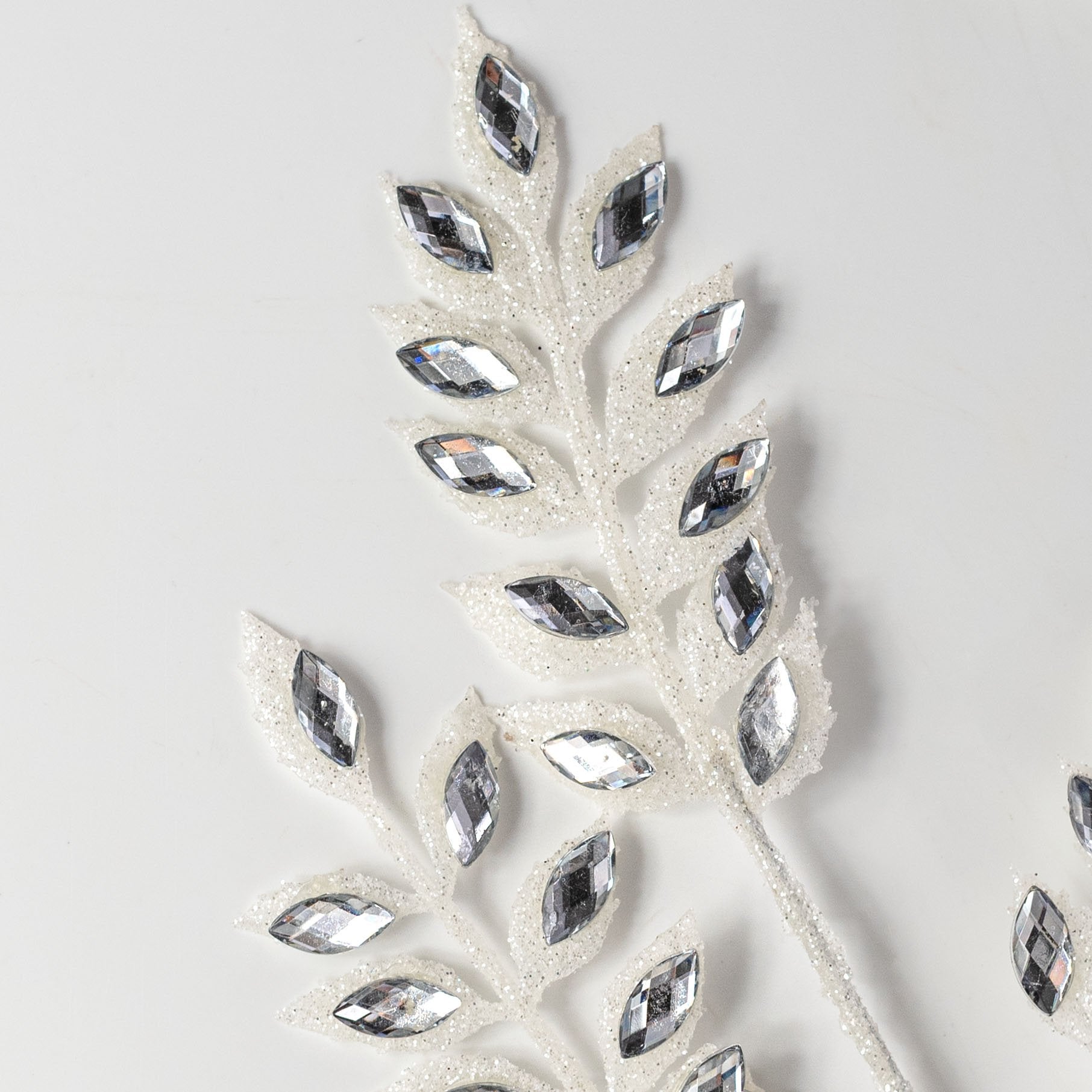 23" Glitter Diamond Leaf Spray Bundle: White & Silver (3) Lifestyle Photo