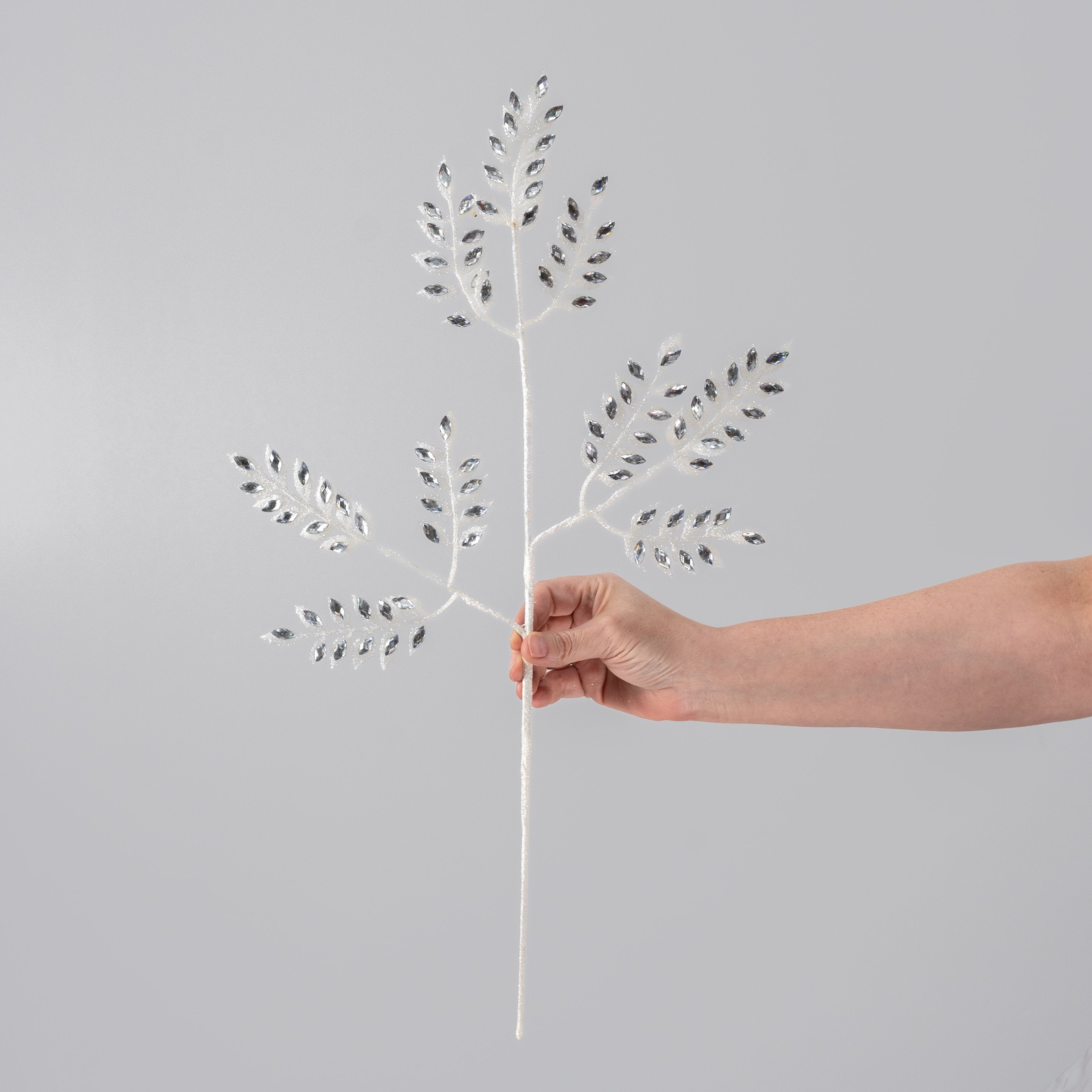 23" Glitter Diamond Leaf Spray Bundle: White & Silver (3) detail photo 3