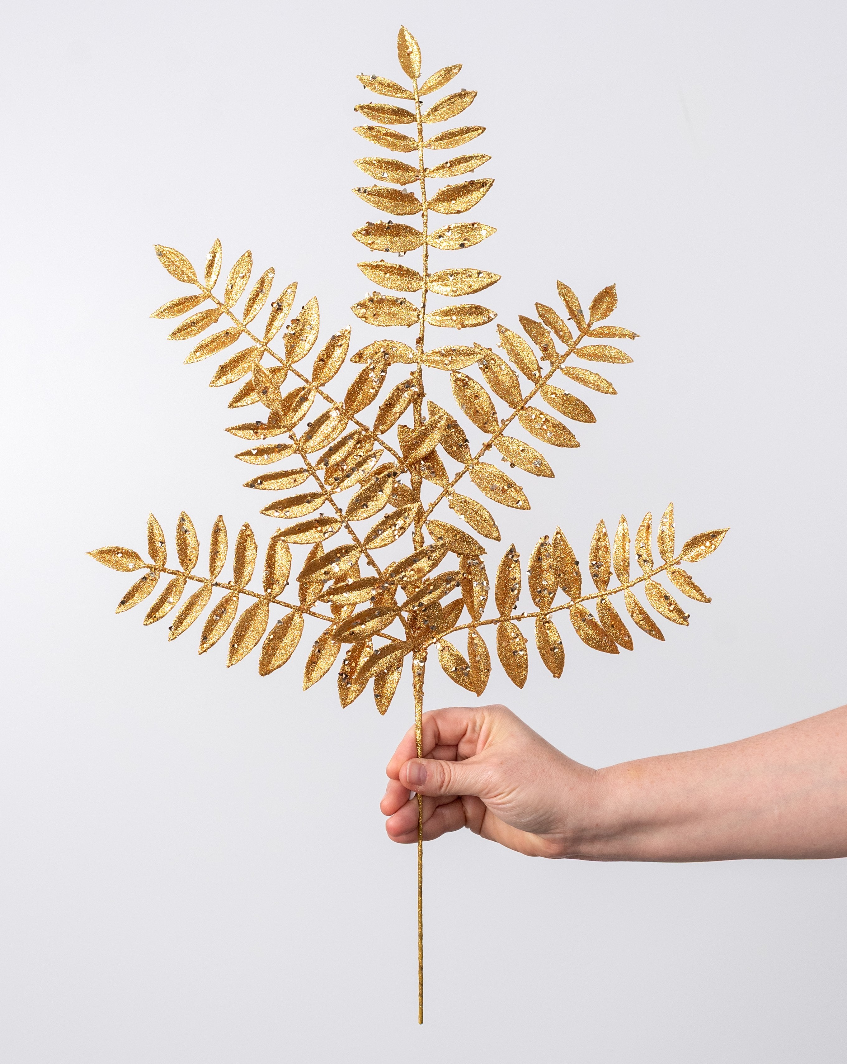 23" Mountain Laurel Leaf Spray: Gold with Glitter detail photo 3