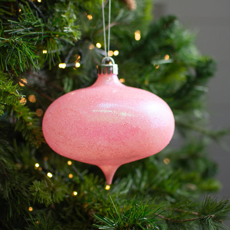 6" Iridescent Glitter Onion Shape Ornament: Candy Pink
