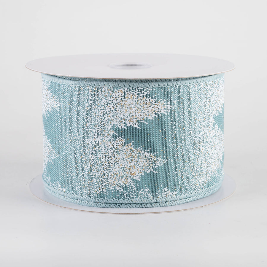 2.5" Snowed Out Dotted Gold Trees Ribbon: Dusty Teal (10 Yards)