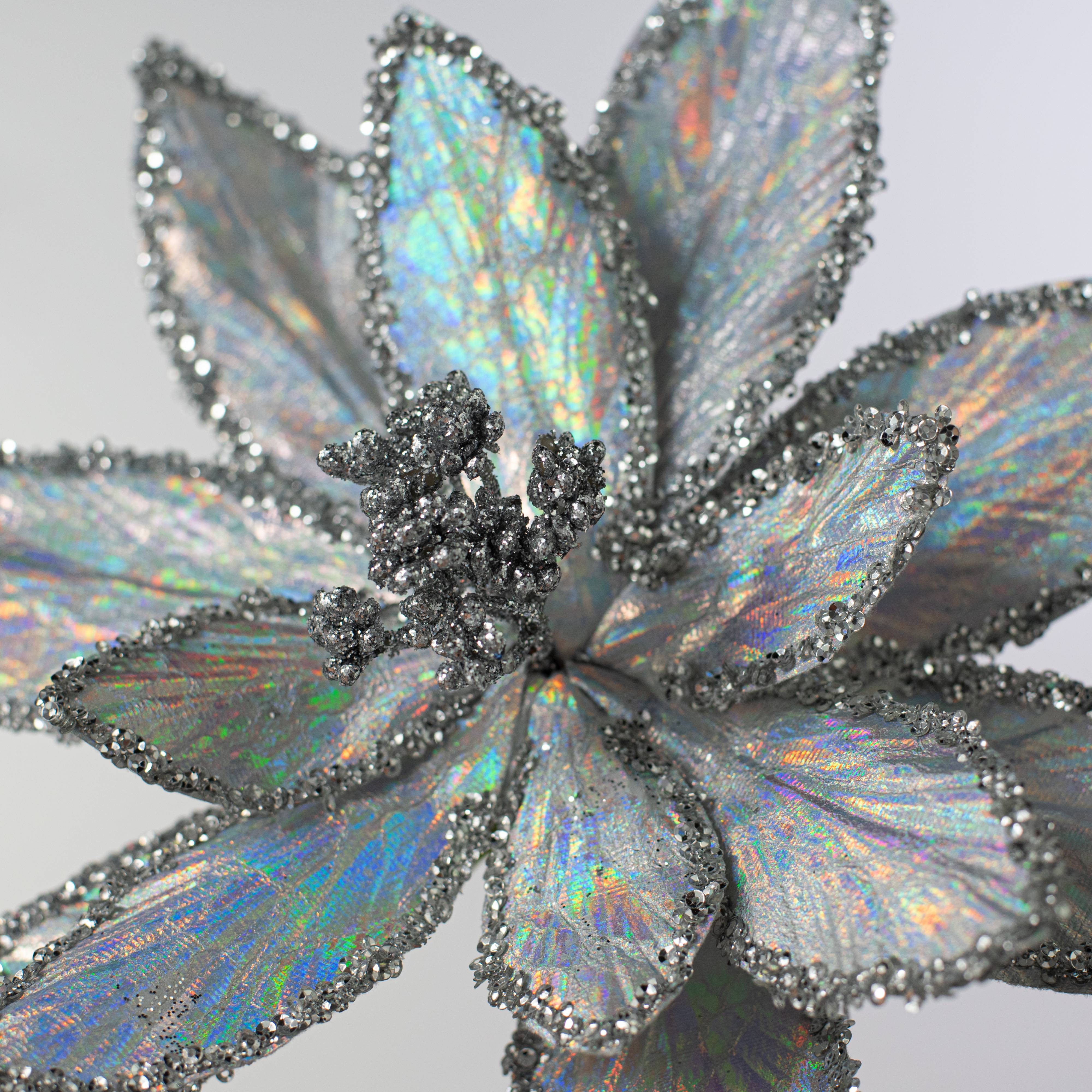 24" Iridescent Poinsettia Pearl Stem: Silver