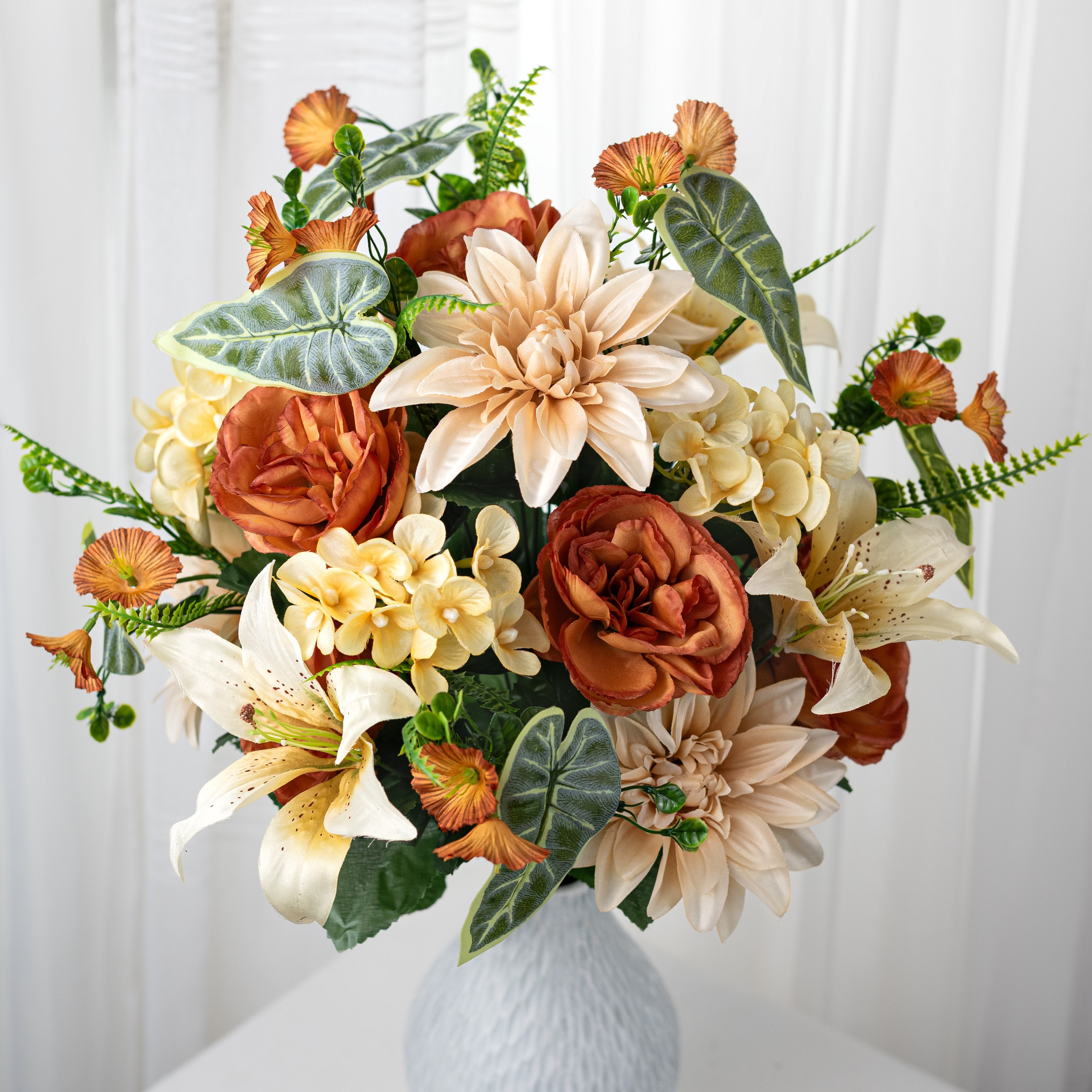 24" Dahlia, Lily & Rose Bush: Beige Rust Mix (24 Stem) Item Number: 57019BE