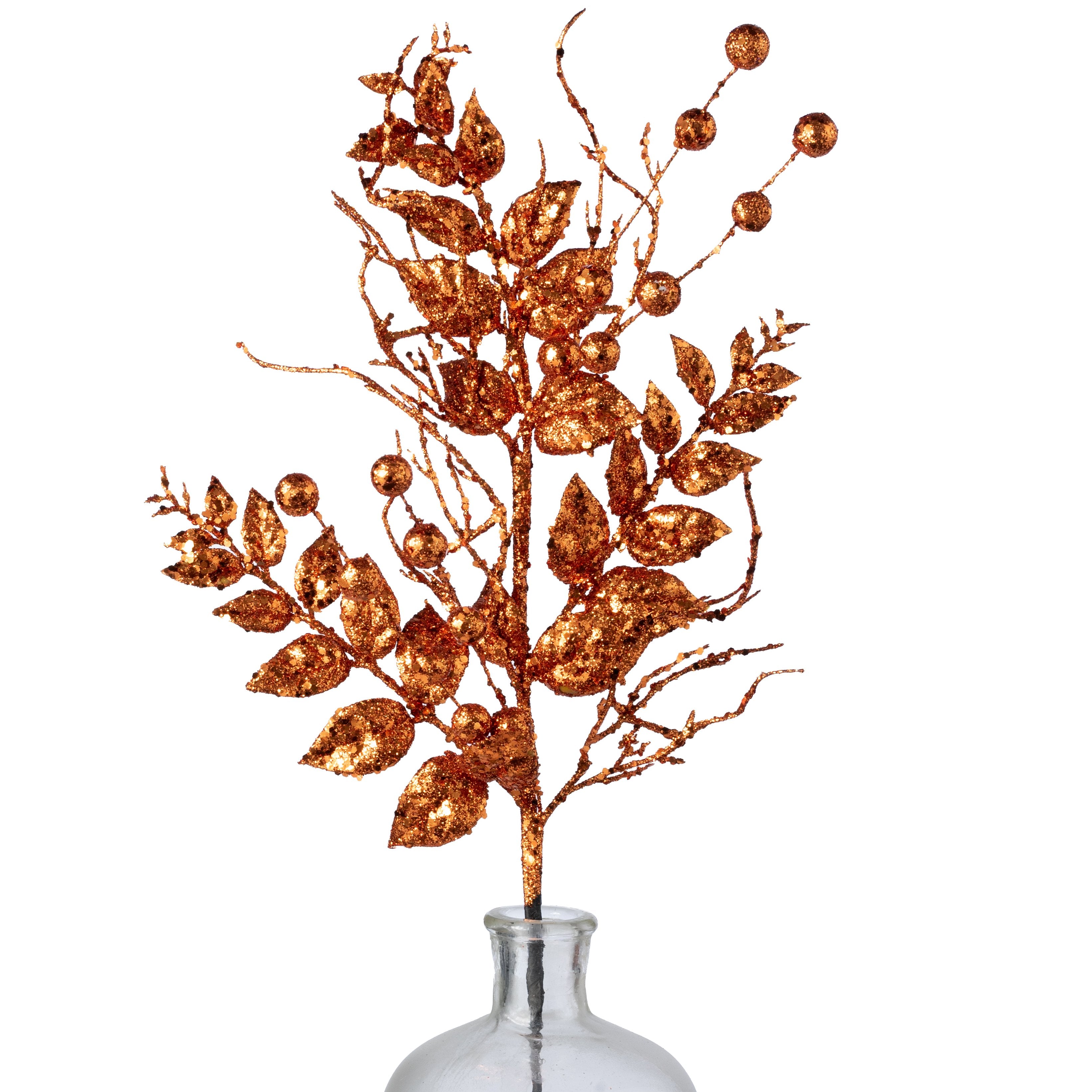24" Glitter Leaves & Ball Spray: Orange Item Number: 57478OR
