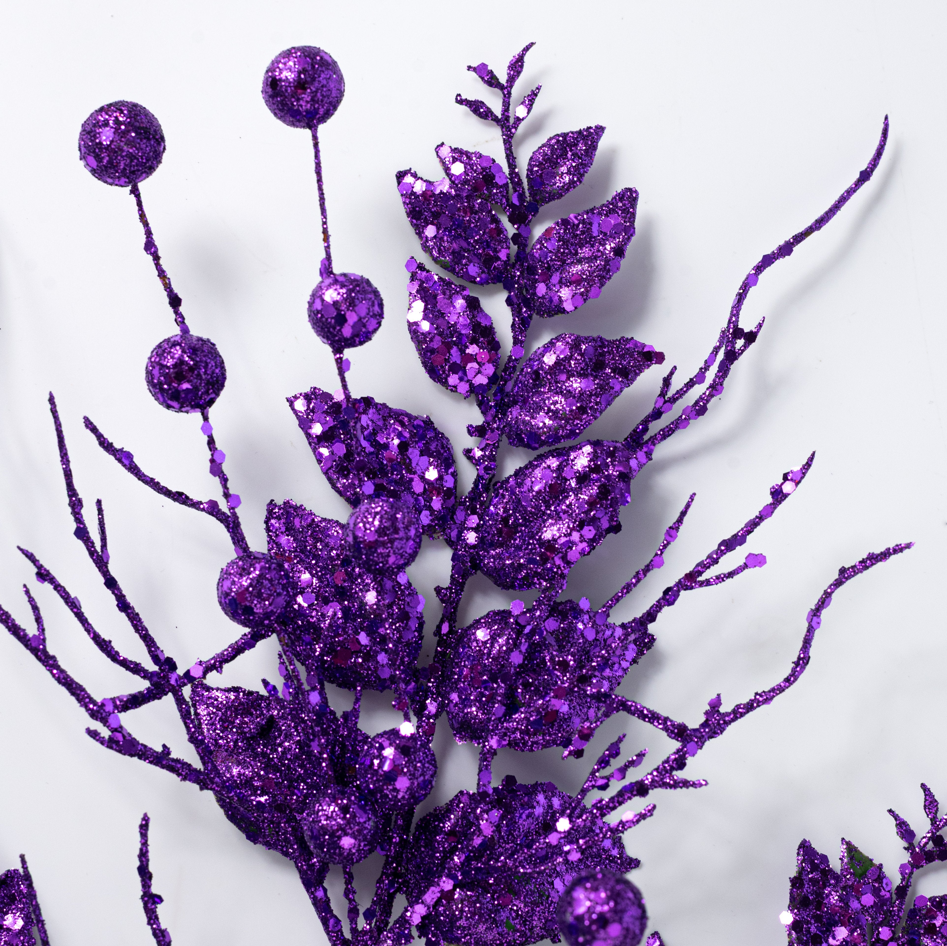 24" Glitter Leaves & Ball Spray: Purple Lifestyle Photo