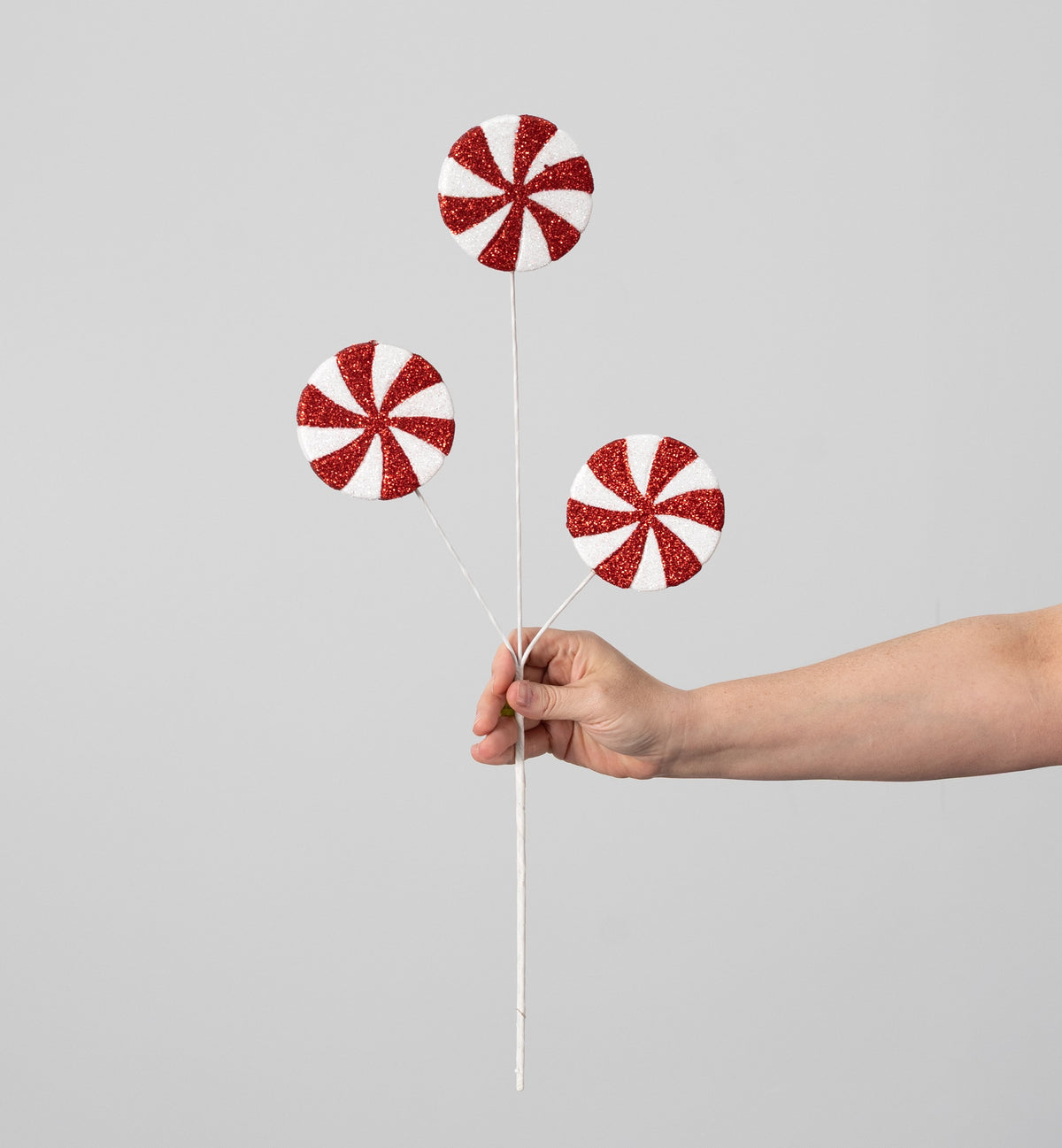 24" Glittered Oversized Peppermint Spray: Red & White detail photo 3