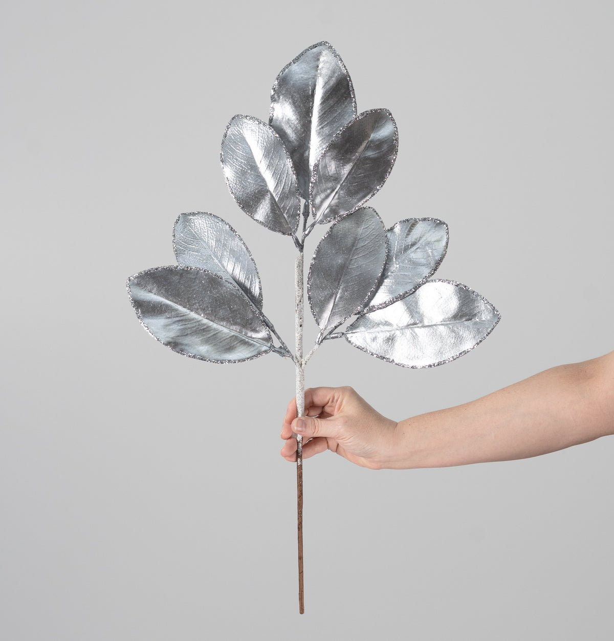 24" Metallic Magnolia Leaves Spray: Silver detail photo 3