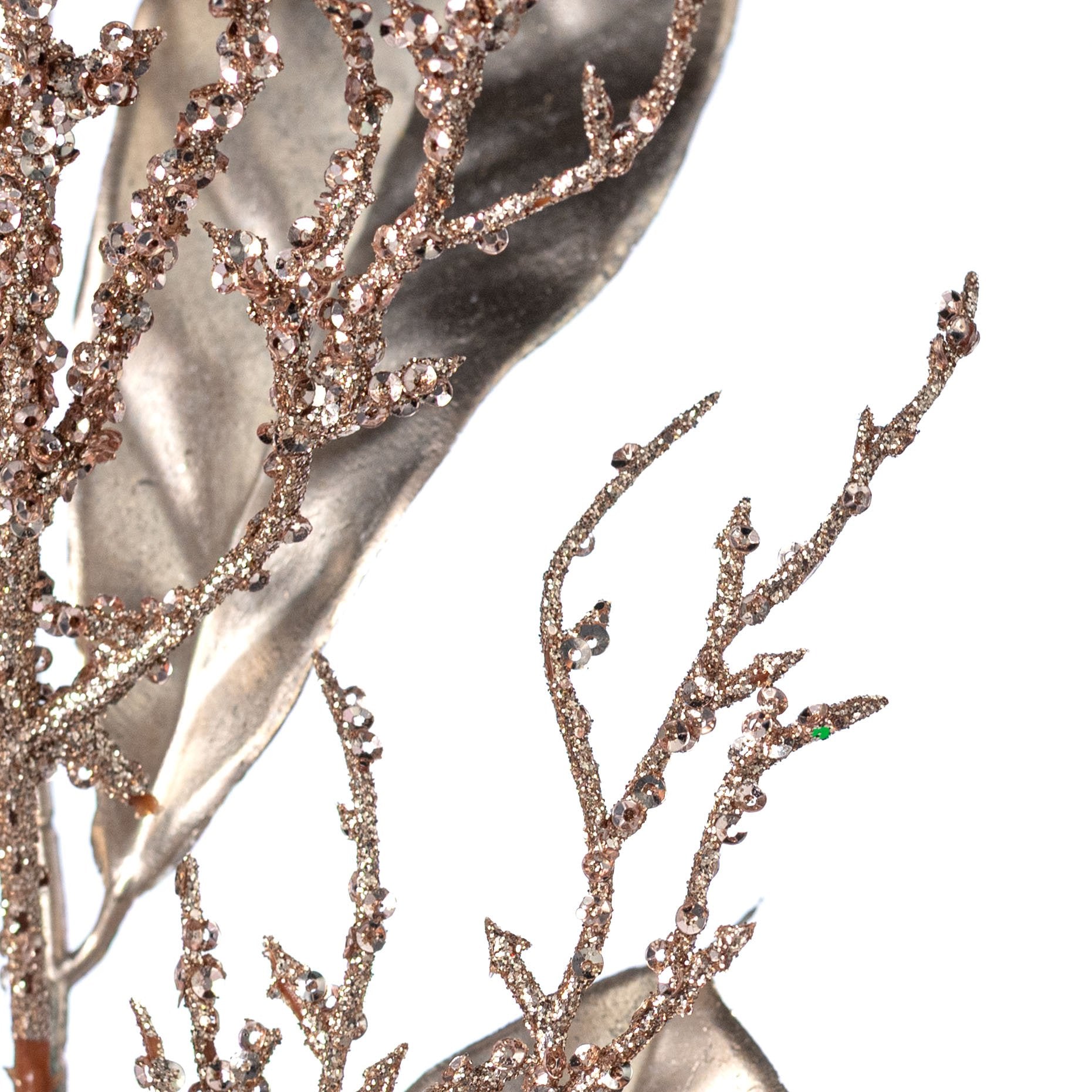 24" Metallic Magnolia Leaves & Twigs Spray: Champagne Gold detail photo 4