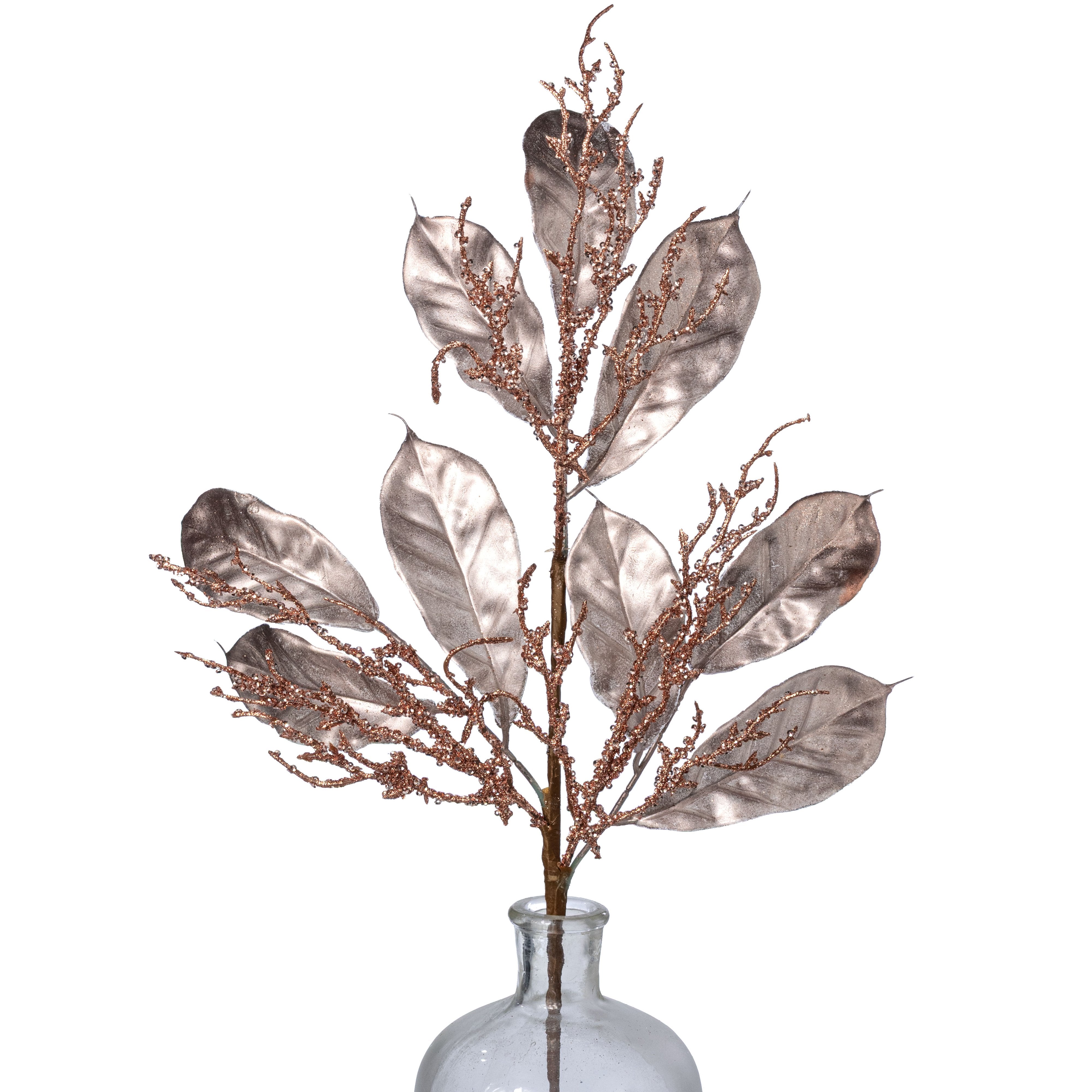 24" Metallic Magnolia Leaves & Twigs Spray: Rose Gold Item Number: 32297-ROSEGOLD
