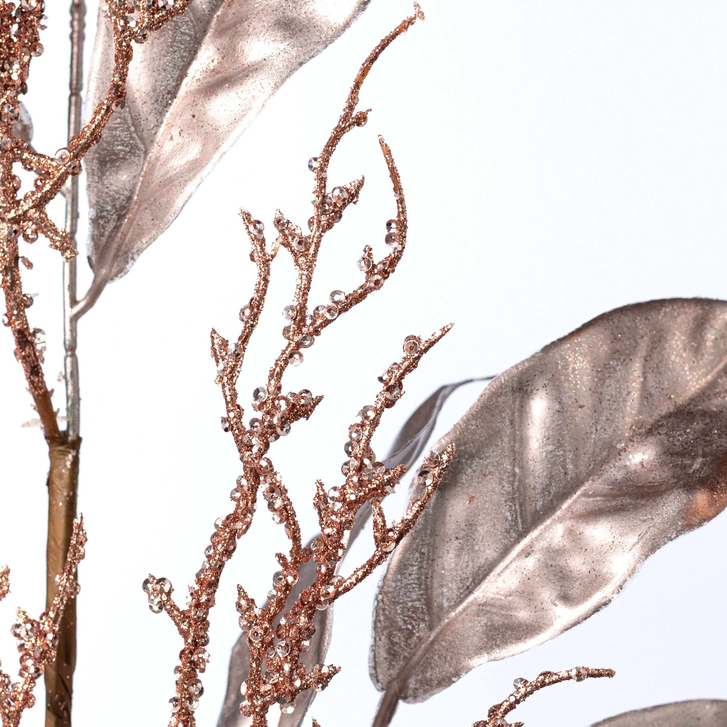 24" Metallic Magnolia Leaves & Twigs Spray: Rose Gold detail photo 4