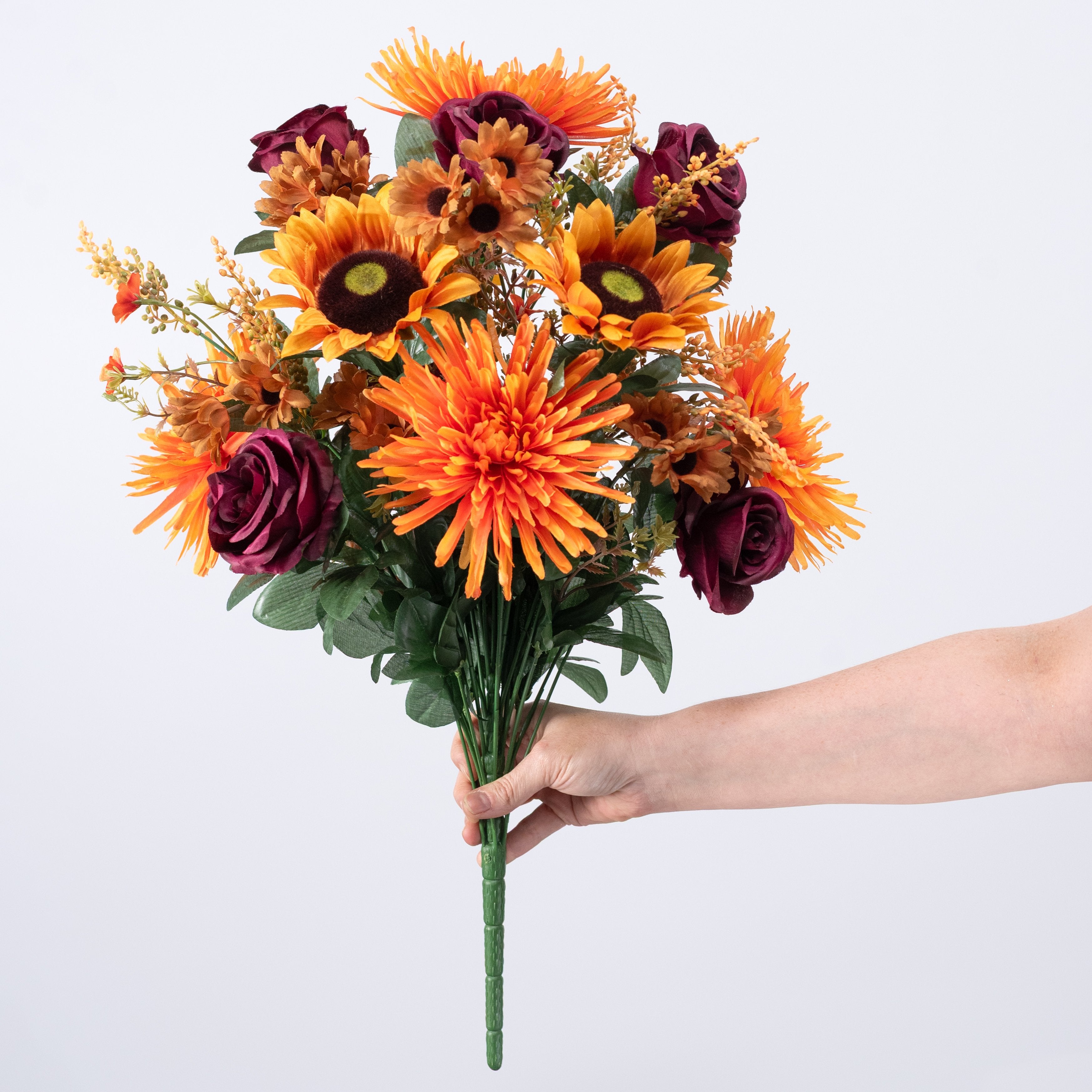 24" Mixed Spider Mum, Sunflower & Rose Bush: Orange & Burgundy (28 Stem) detail photo 3