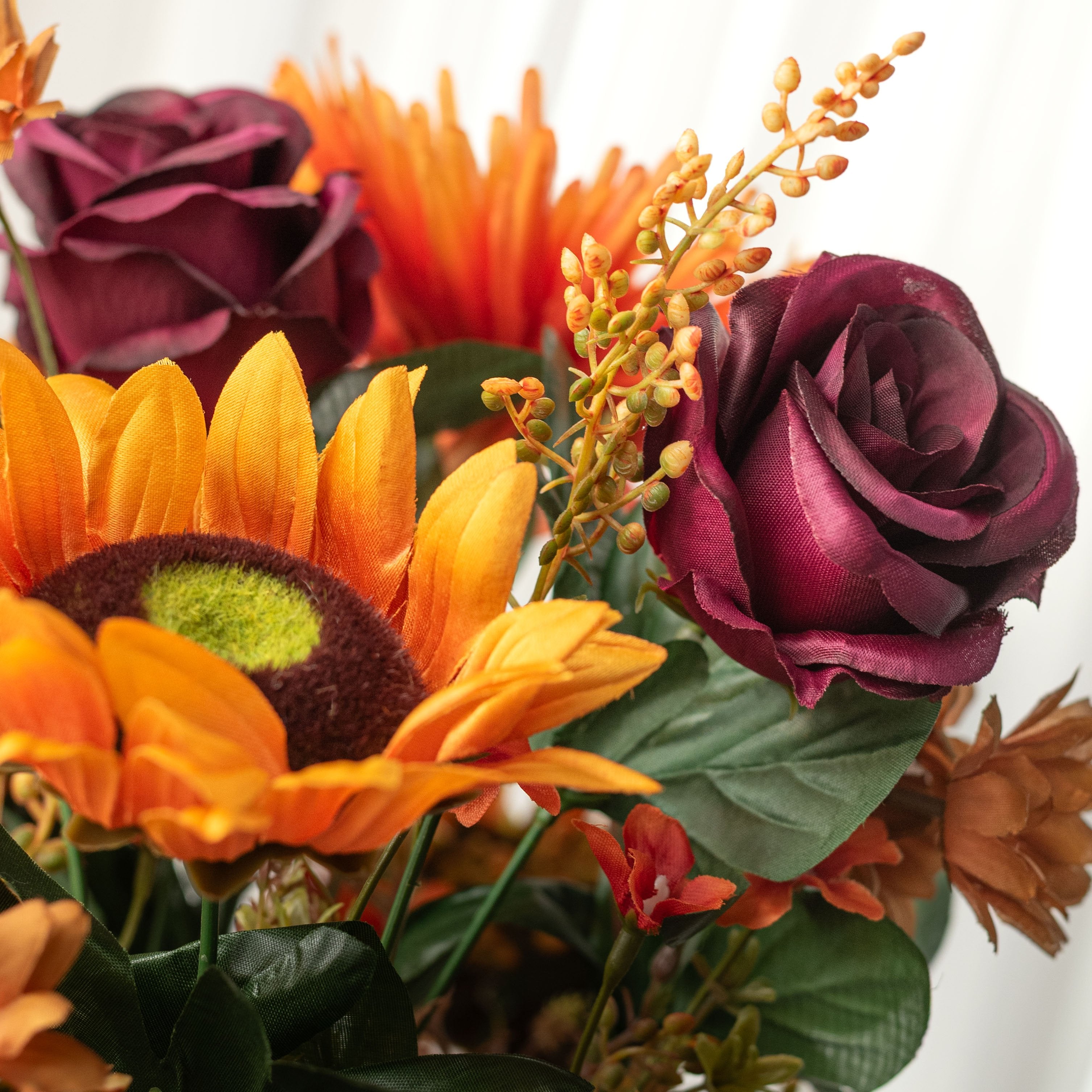 24" Mixed Spider Mum, Sunflower & Rose Bush: Orange & Burgundy (28 Stem) detail photo 6