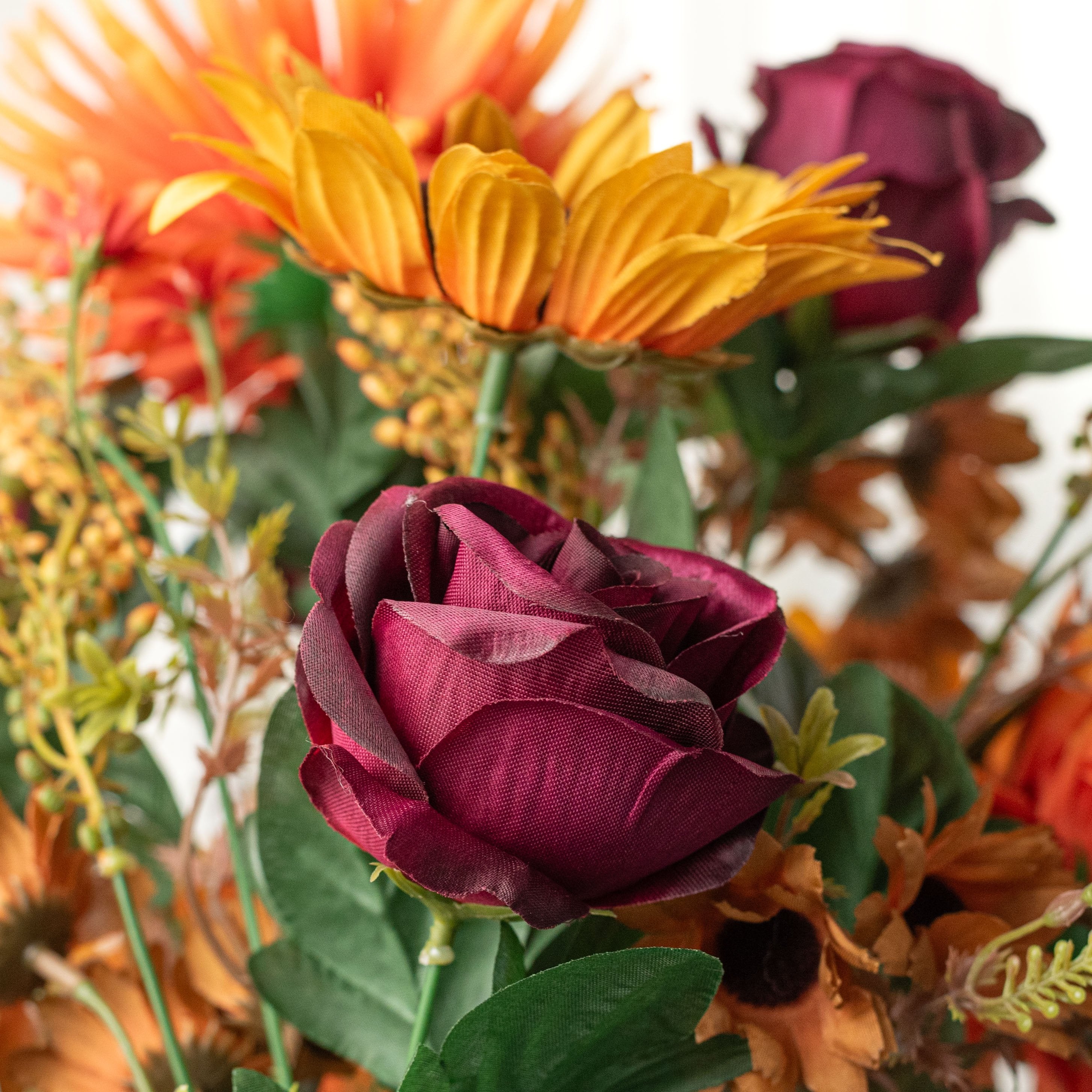 24" Mixed Spider Mum, Sunflower & Rose Bush: Orange & Burgundy (28 Stem) detail photo 7
