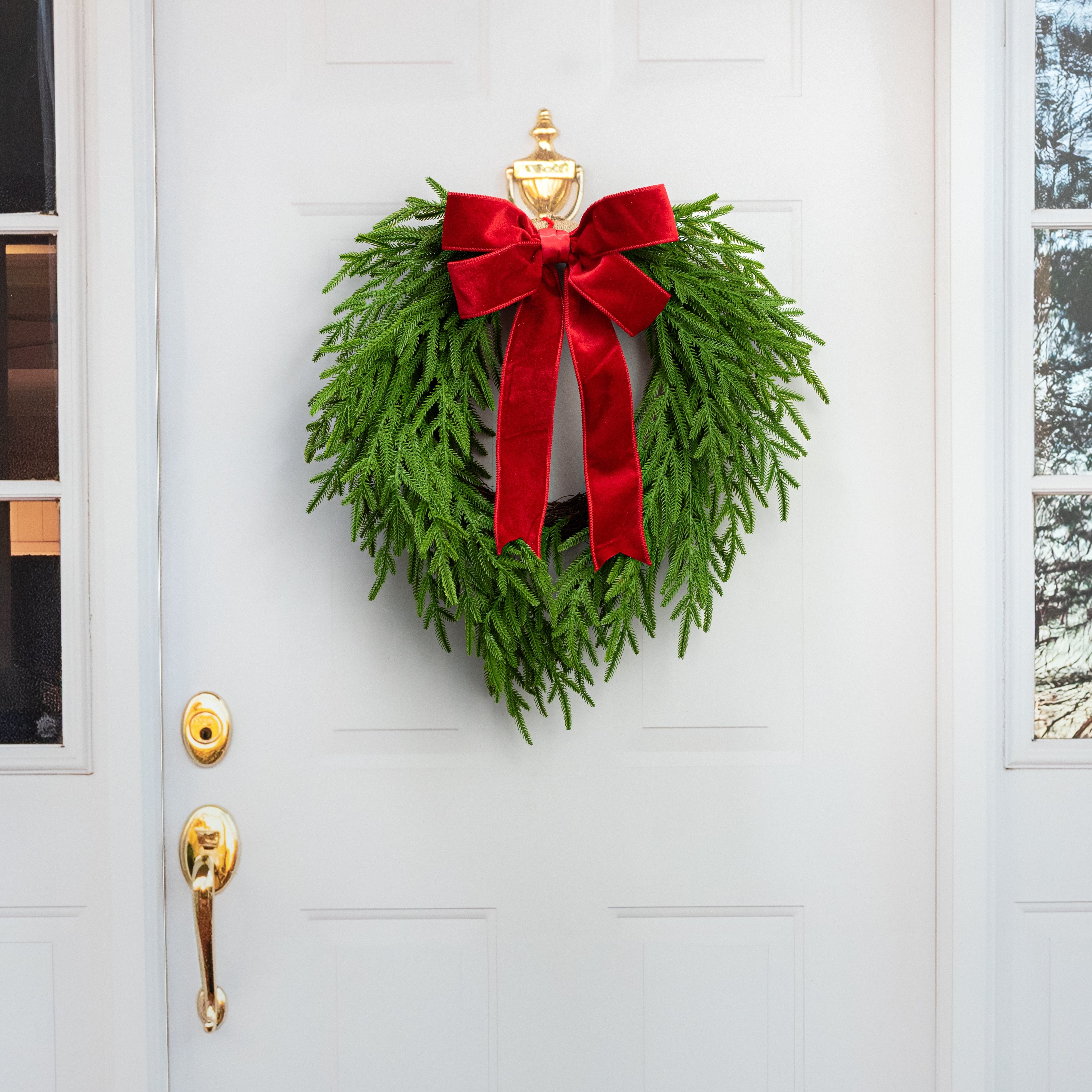 24" Soft Touch Norfolk Pine Teardrop Wreath Lifestyle Photo