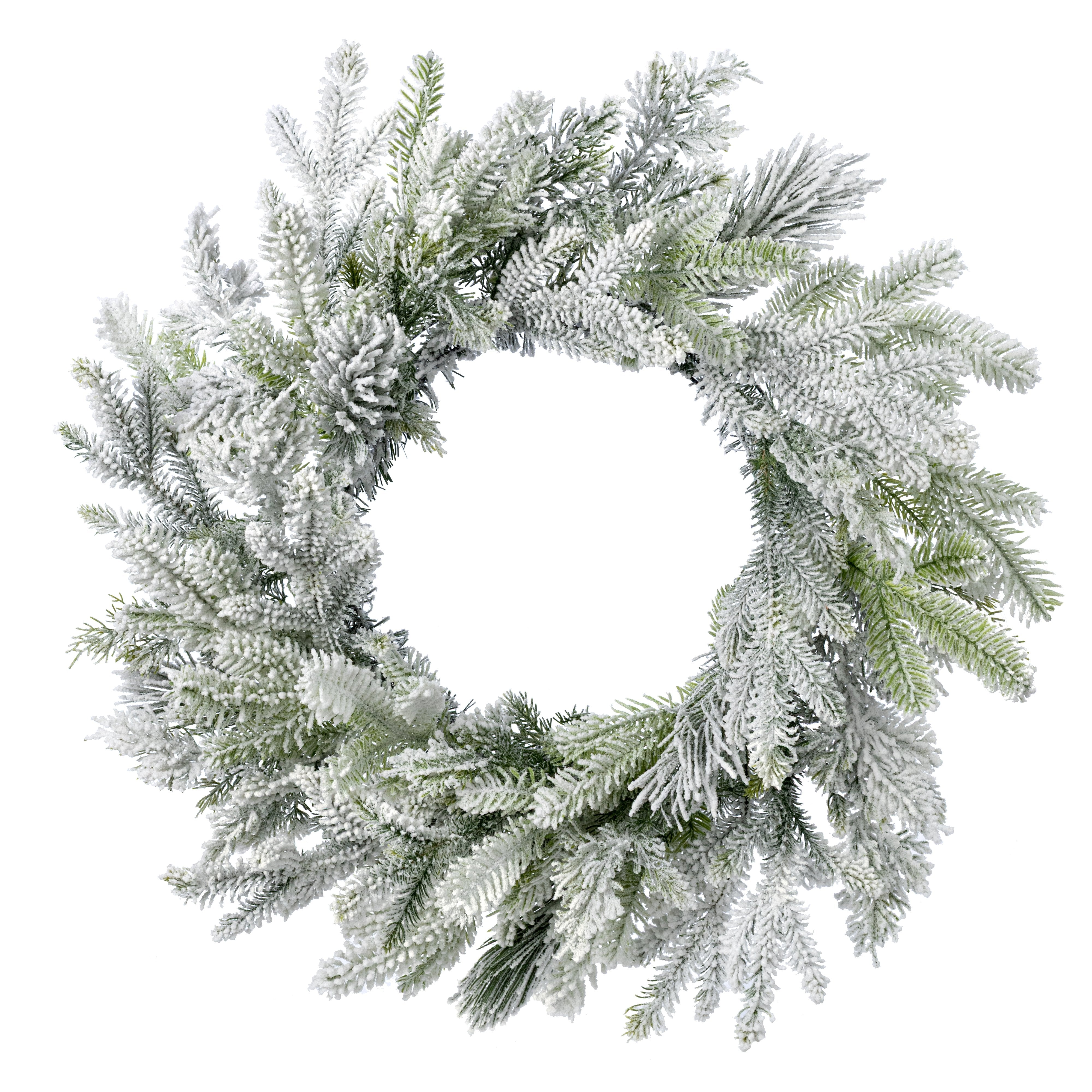 24" Swiss Pine Wreath: Flocked Evergreen (45 Tips) Item Number: 86374WR24