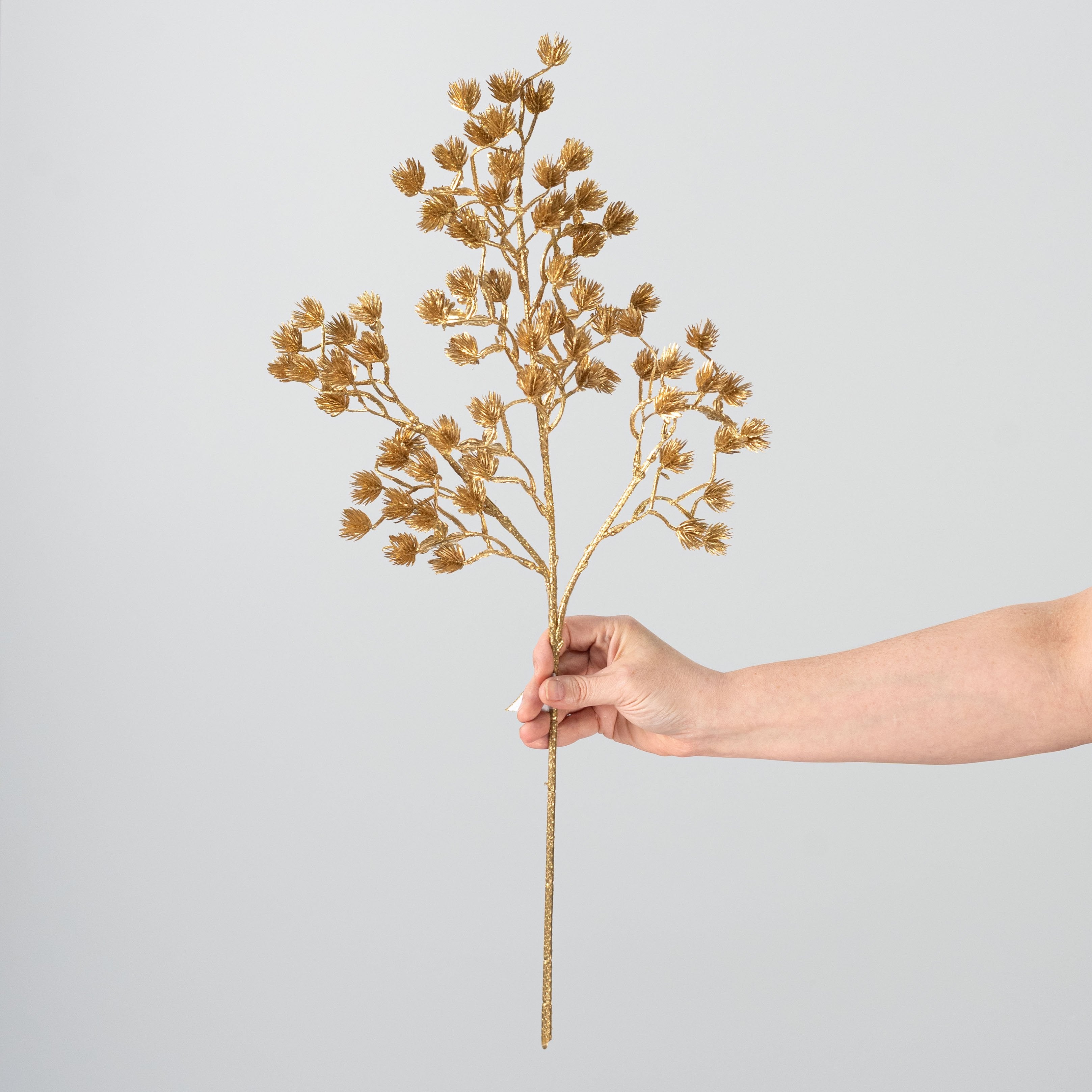 25" Glittered Mini Pine Spray: Gold detail photo 3
