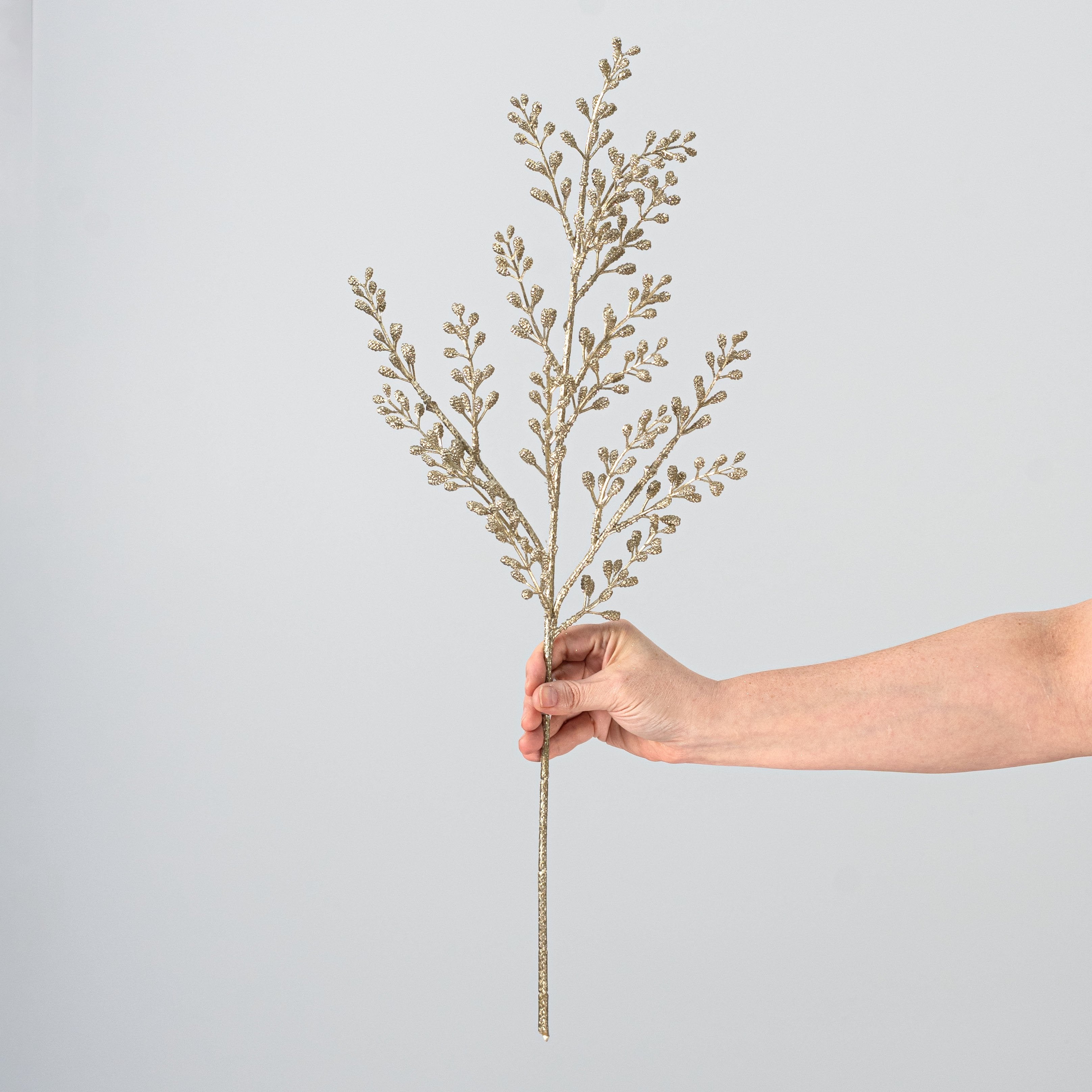 25" Glittered Pinecone Bud Spray: Champagne Gold detail photo 3